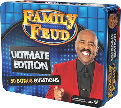 Miniatura 9 de Spin Master Games, Family Feud Ultimate Edition, incluye caja de almacenamiento de lata y 50 preguntas adicionales, juego de competencia amistoso,