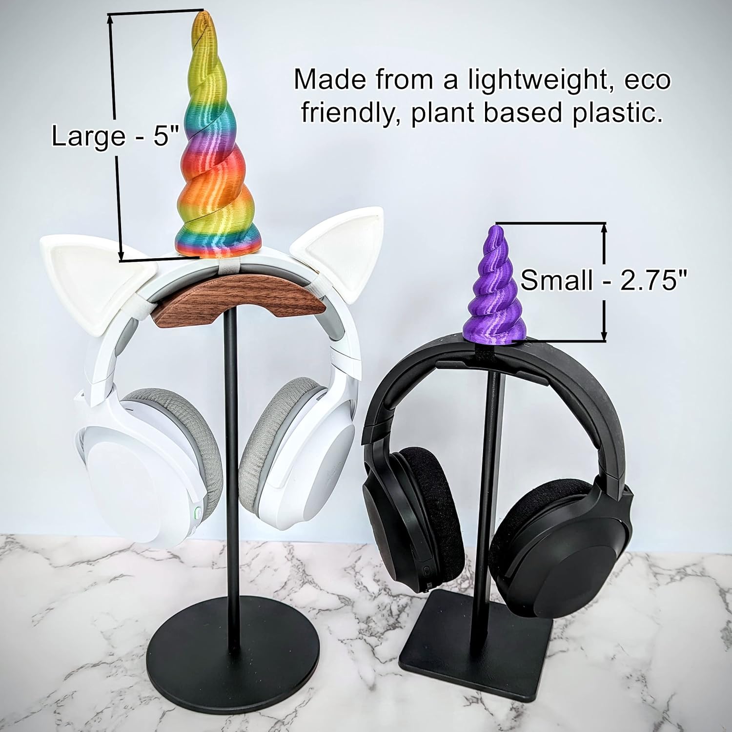 BeamTeam3D Unicorn Horn Headphone Attachment - Headset Ears with Self Fastener - Small or Large Unicorn Horn for Headphones for Gamers and Streamers (Large, Rose Gold)
