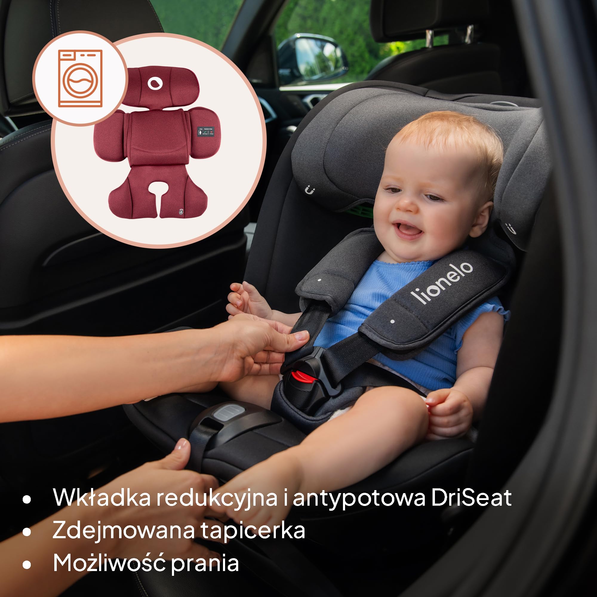 Lionelo Bastiaan RWF i-Size Isofix fotelik samochodowy dla dzieci w wieku 0-12 lat, zaawansowane standardy bezpieczeństwa i-size, obrót o 360°, ochrona boczna, opcja cofania, regulowany zagłówek i