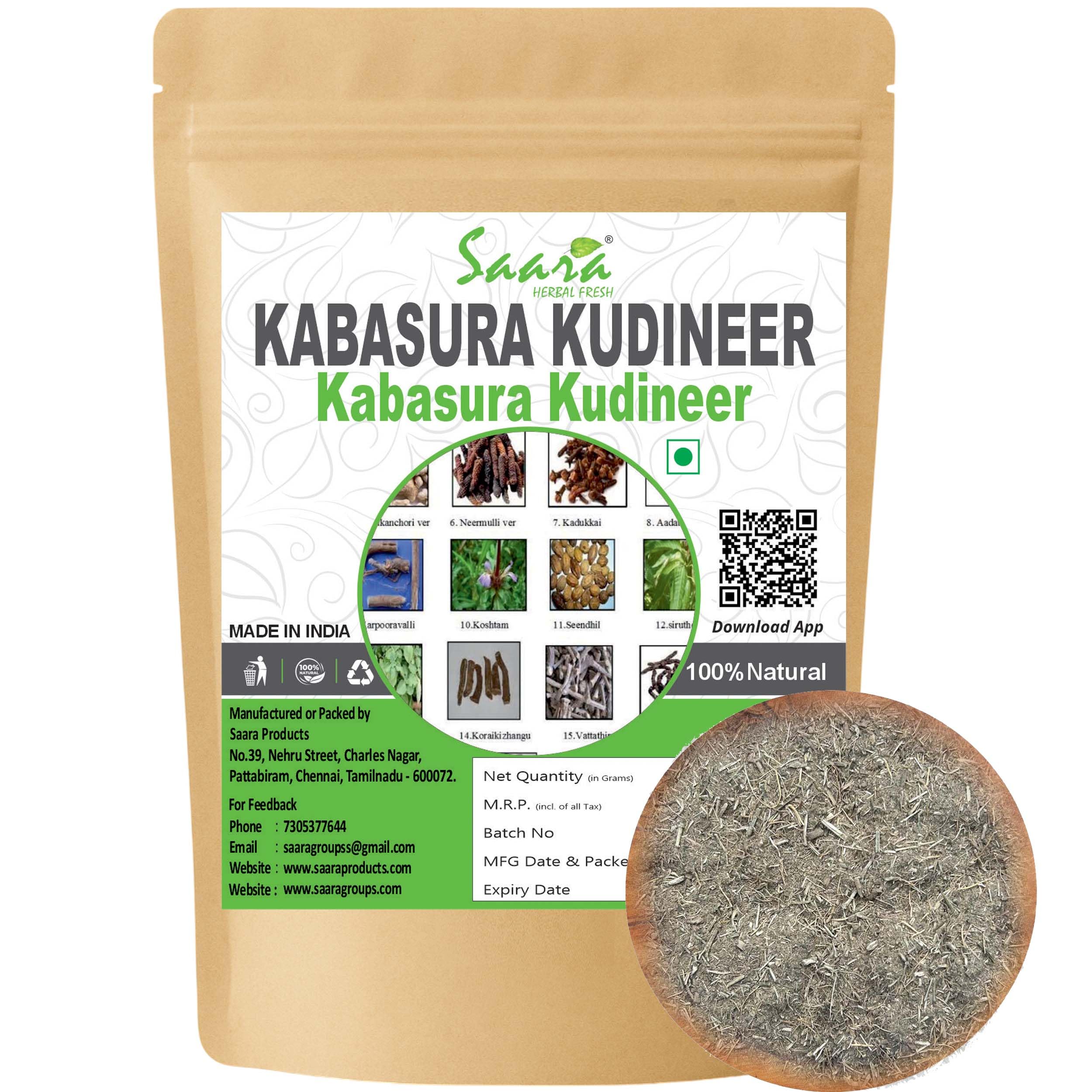 Saara HERBAL FRESH Kabasura Kudineer Powder, 100g, Kabasura Kudineer Chooranam, kabasura kashayam Powder (Pack of 1 x 100g)
