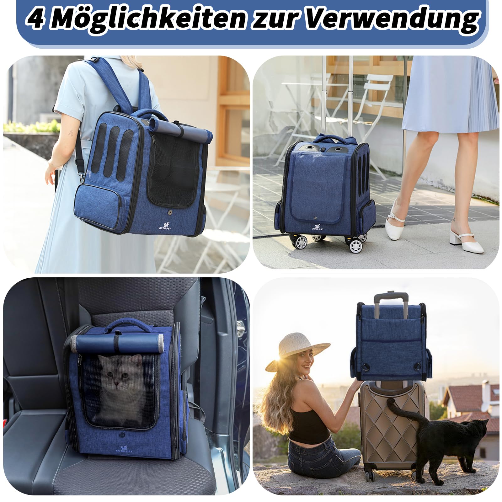 Katzen Trolley für Katzen bis 4 kg, Blau