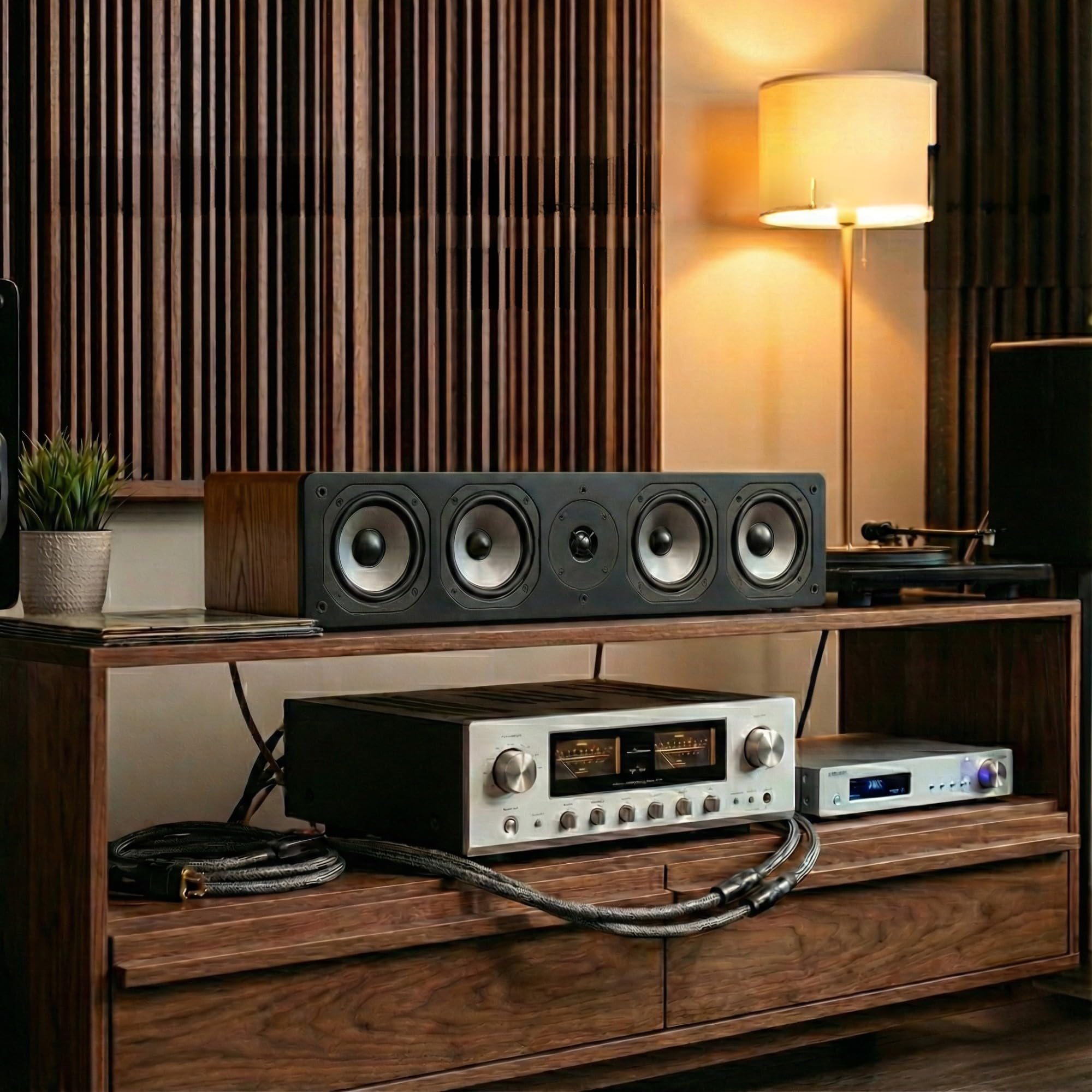Dynavoice Challenger C-5 XL Rovere Naturale. Diffusore Centrale Passivo 210W 6-8 Ohm. 4x Woofer 5,25″ e Tweeter Super Audio 1″. Home Cinema HiFi. Bass Reflex Posteriore. VESA 10x10.