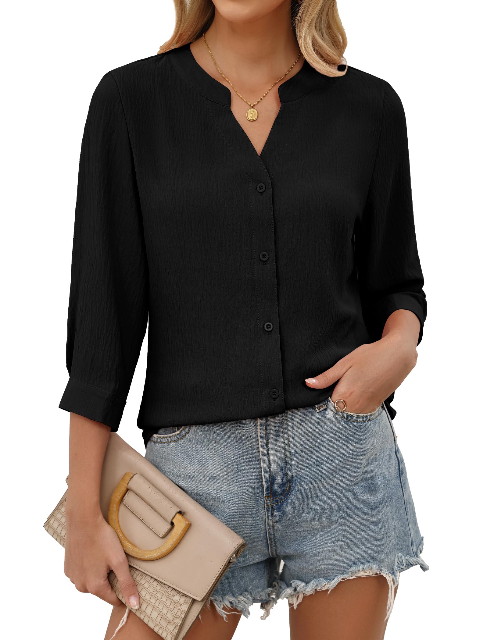 Save 47% on Zelroxa Women's 3/4 Sleeve V-Neck Work Blouse