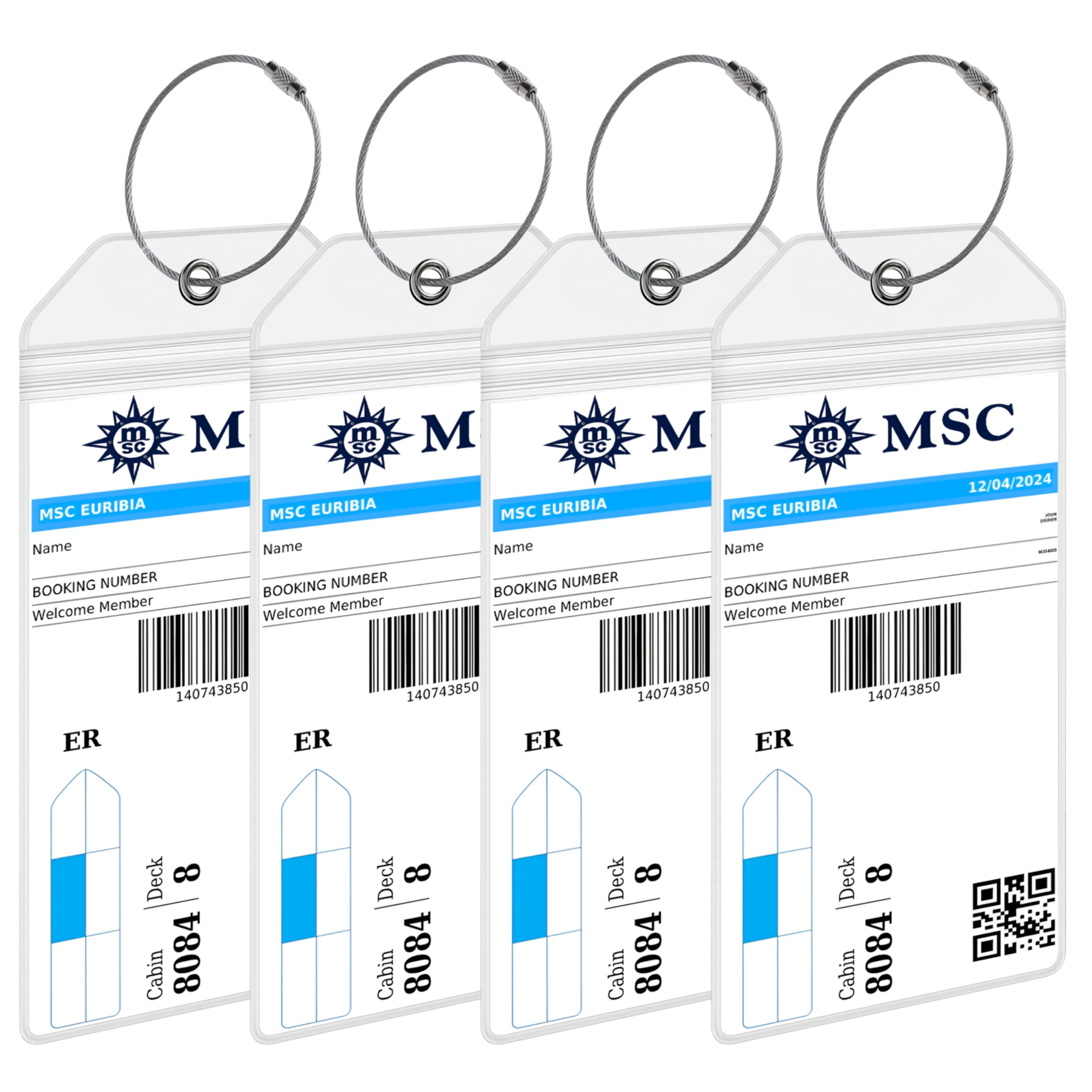 Lot De 4 Porte-étiquettes De Bagage étanches Pour Croisière MSC - Pochette PVC Avec Boucles Acier