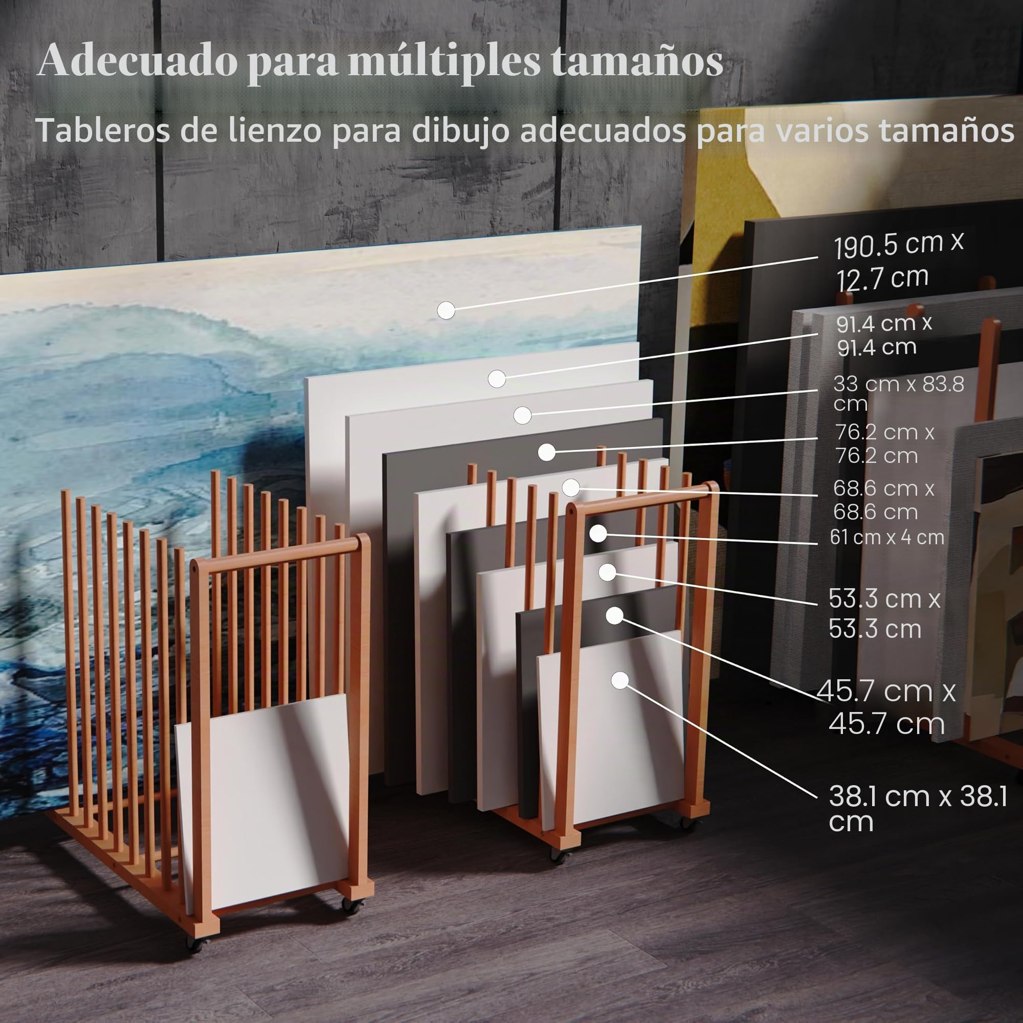 Estante de almacenamiento de arte, almacenamiento de lienzo artístico, estante de lona con asa y ruedas giratorias para tablero de dibujo, panel, bloc de papel para estudios de arte, obras de
