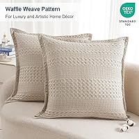 Vista 100 de PHF Fundas de almohada 100% algodón con tejido de gofre de 24 x 24 pulgadas, paquete de 2 fundas cuadradas para decoración elegante del hogar, sin