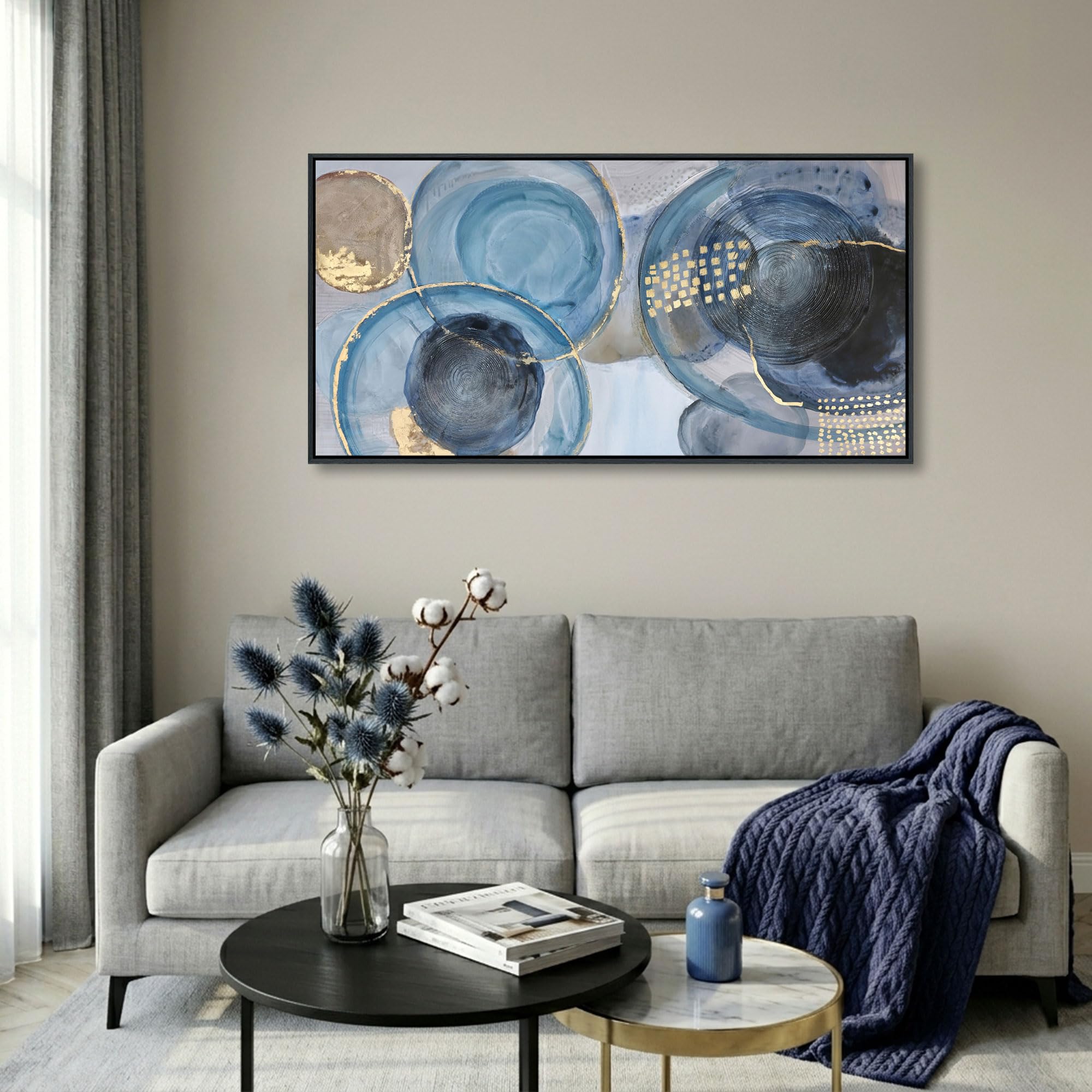 Photo 1 of ****FACTORY SEALED****
YDYSUNE Blue Abstract Geometric Circle Canvas Wall Art - 20x40 Inch Framed Modern Minimalist Painting Print, Easy to Hang Decor for Living Room, Bedroom & Office