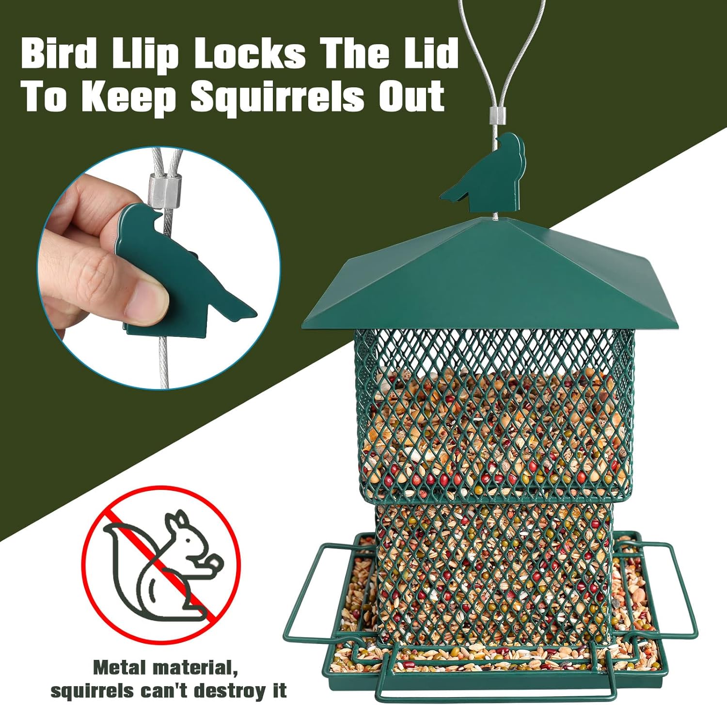 Bird Feeders for Outside Wild Birds, Metal Bird Feeder for Outdoors Hanging, Retractable 6.2 LB Seed Large Capacity Bird Feeders for Garden (Green) : Patio, Lawn & Garden