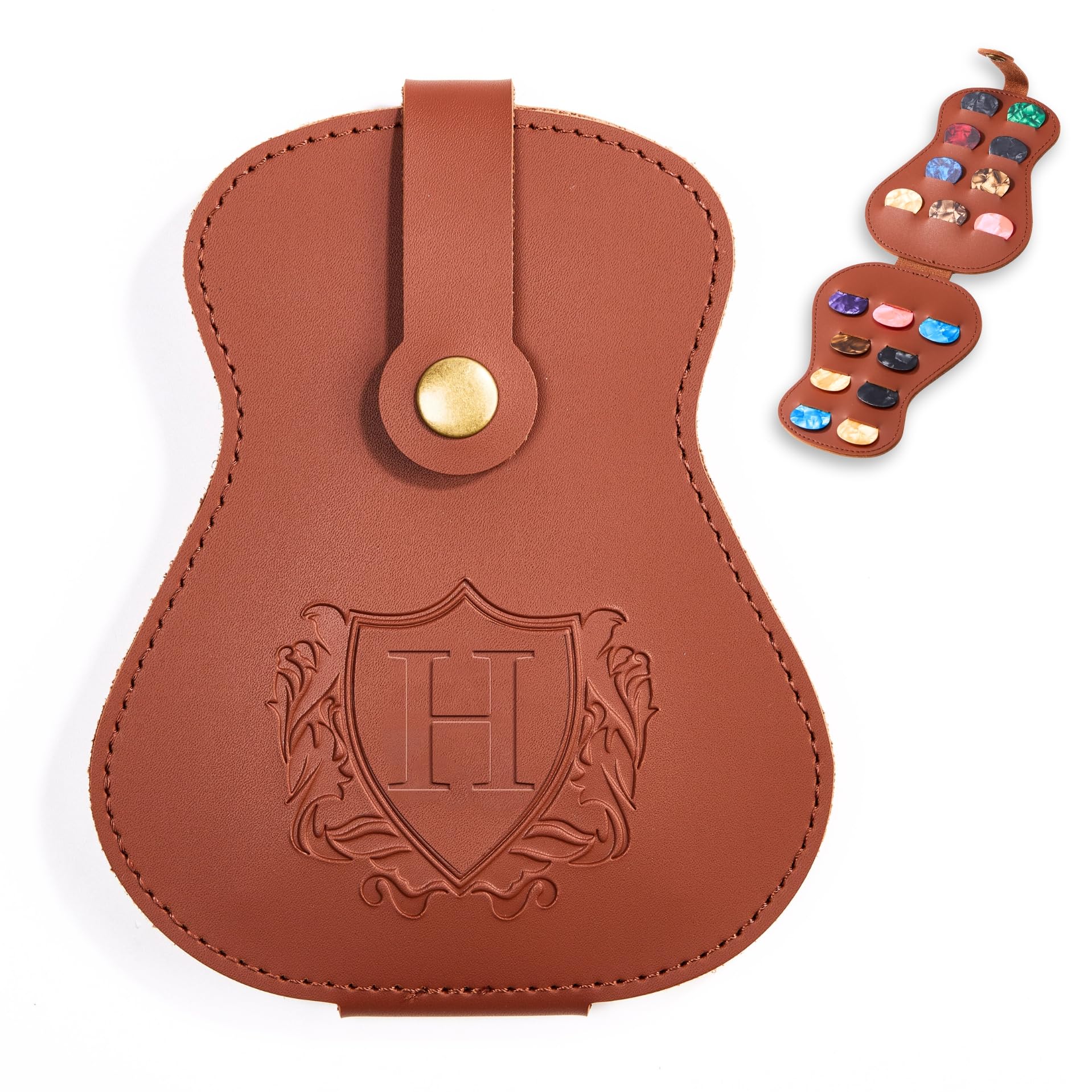 InnoBeta Personalized Guitar Picks Holder for Men, Women, PU Leather Guitar Gifts Plectrums Bag with Initials for Guitar Players, Lovers, Teacher - H