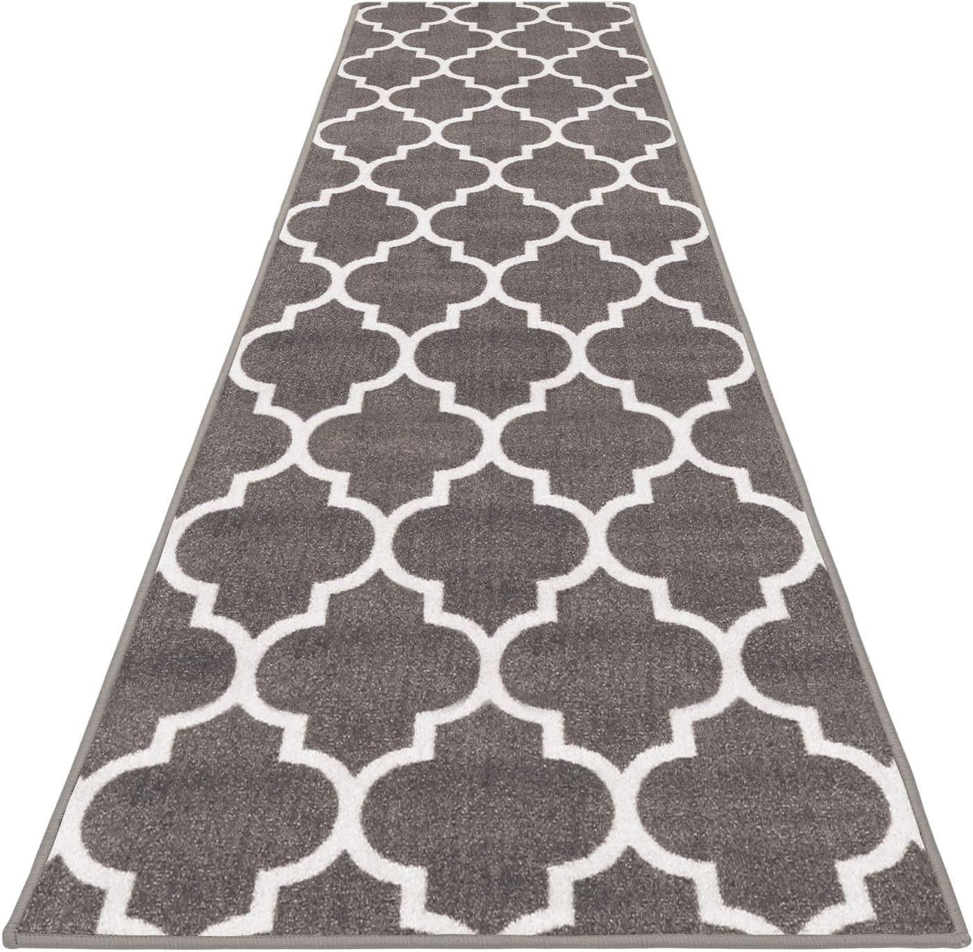 House, Home and More Skid-Resistant Carpet Runner – Moroccan Trellis Lattice – Misty Gray & Linen White – 6 Feet X 26 Inches
