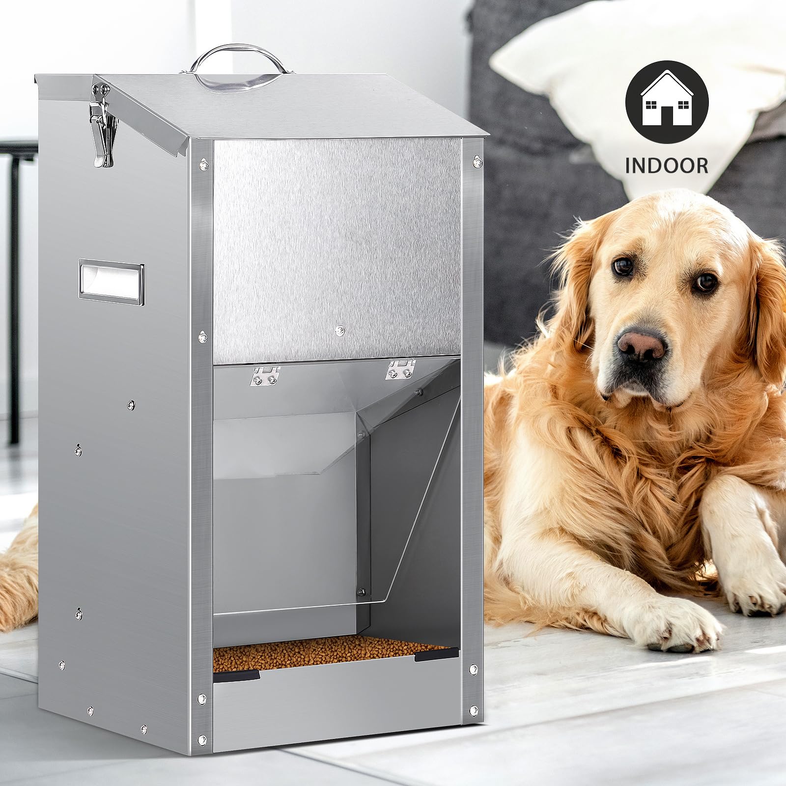 Comedero AutomáTico para Perros, Comedero por Gravedad para Perros de Raza Grande 11Kg Gran Capacidad de Acero Inoxidable Alimentador AutomáTico por Gravedad para Gatos