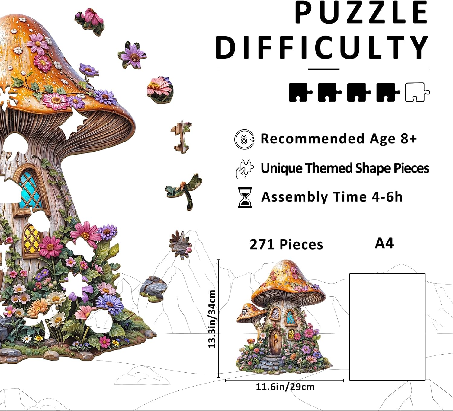 Wooden Puzzles for Adults - Mushroom House Wood Puzzles Adult - Unique Irregular Shape Wooden Jigsaw Puzzles for Adults - Birthday Gifts for Puzzle Lovers (13.3 * 13.3in - 300 Pieces)