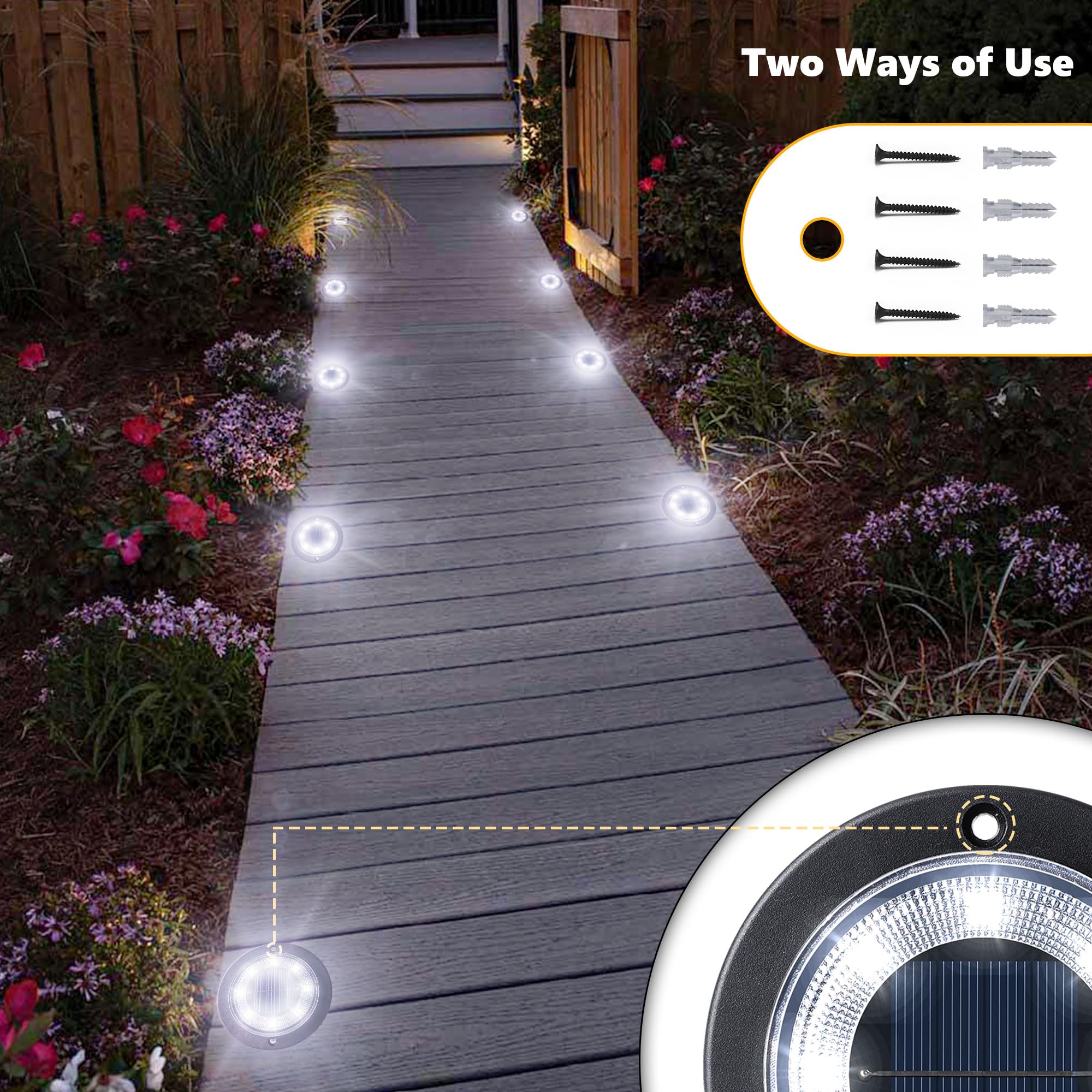 Outdoor Solar Ground Lights - 8 LEDs Waterproof Solar Lighting for Garden Lawn, Driveway, Pathway and Patio (White, 8 Pack) - Image 3