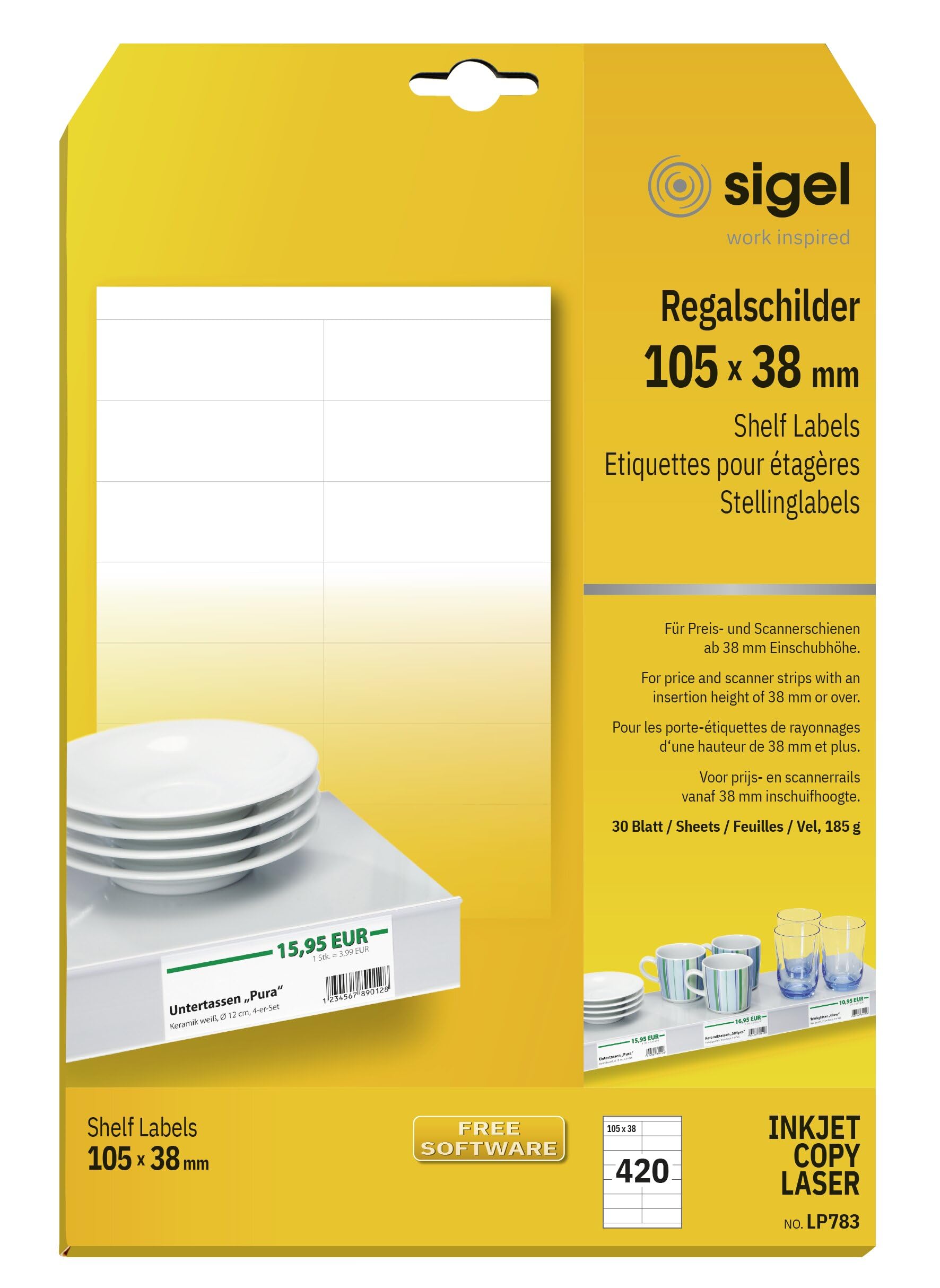 SIGEL Lp783 Lot de 420 Étiquettes pour Rayonnages, 10,5 X 3,8 cm, 170 G | LP783, lot de 420, 10,5 x 3,8 cm, 170 g