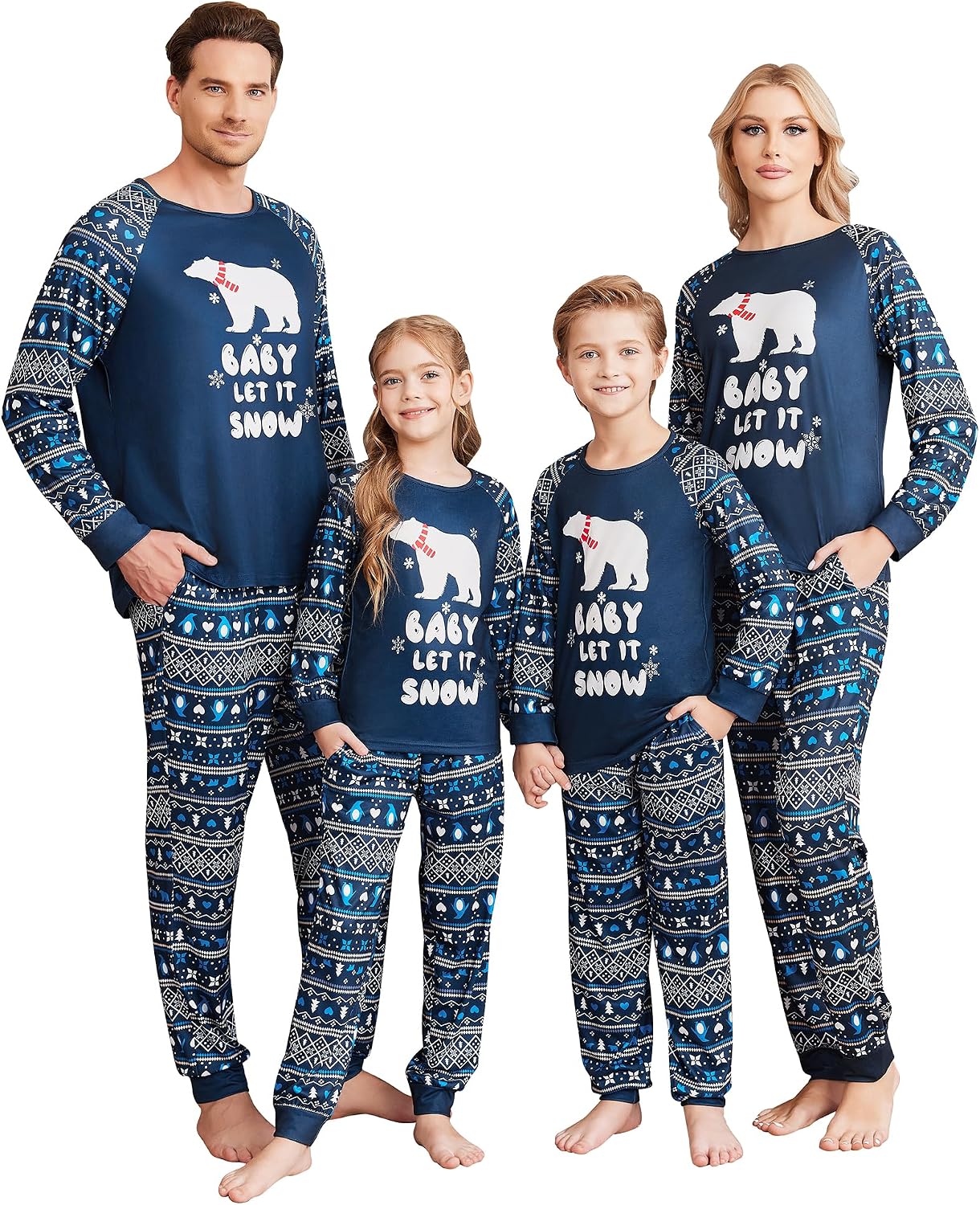 Ekouaer Christmas Pajamas for Family Long Sleeve Pjs Matching Sets with Plaid Pants Soft Sleepwear Loungewear