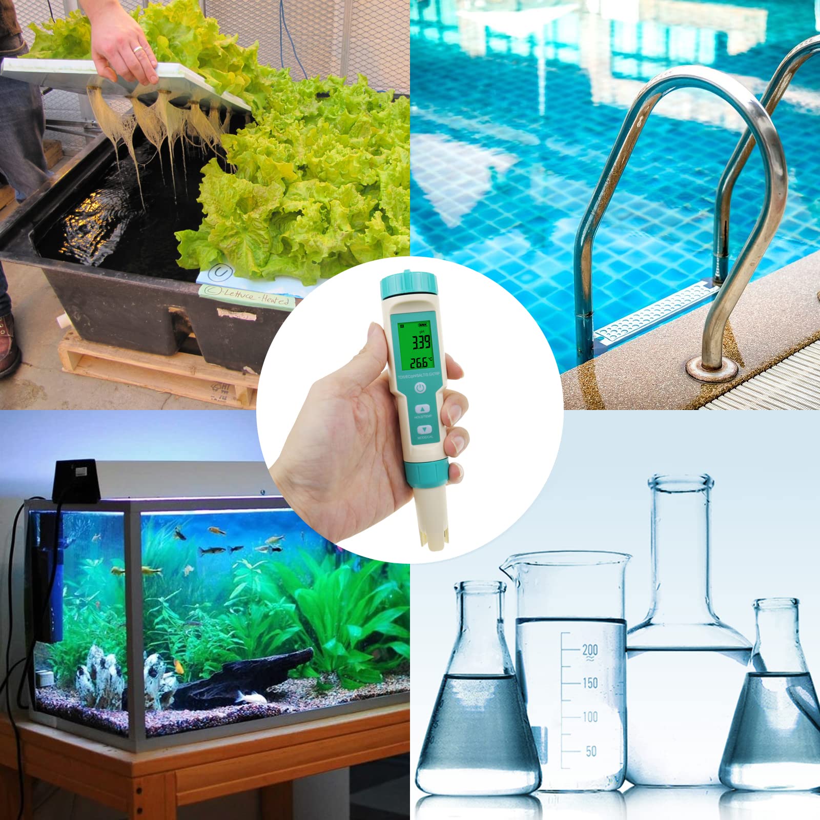 TEKCOPLUS Salinity Test d'eau de mer multifonction Type stylo Test de qualité de l'eau PH TDS EC ORP Salinité S.G. Testeur de température Hydromètre électronique étanche avec rétroéclairage