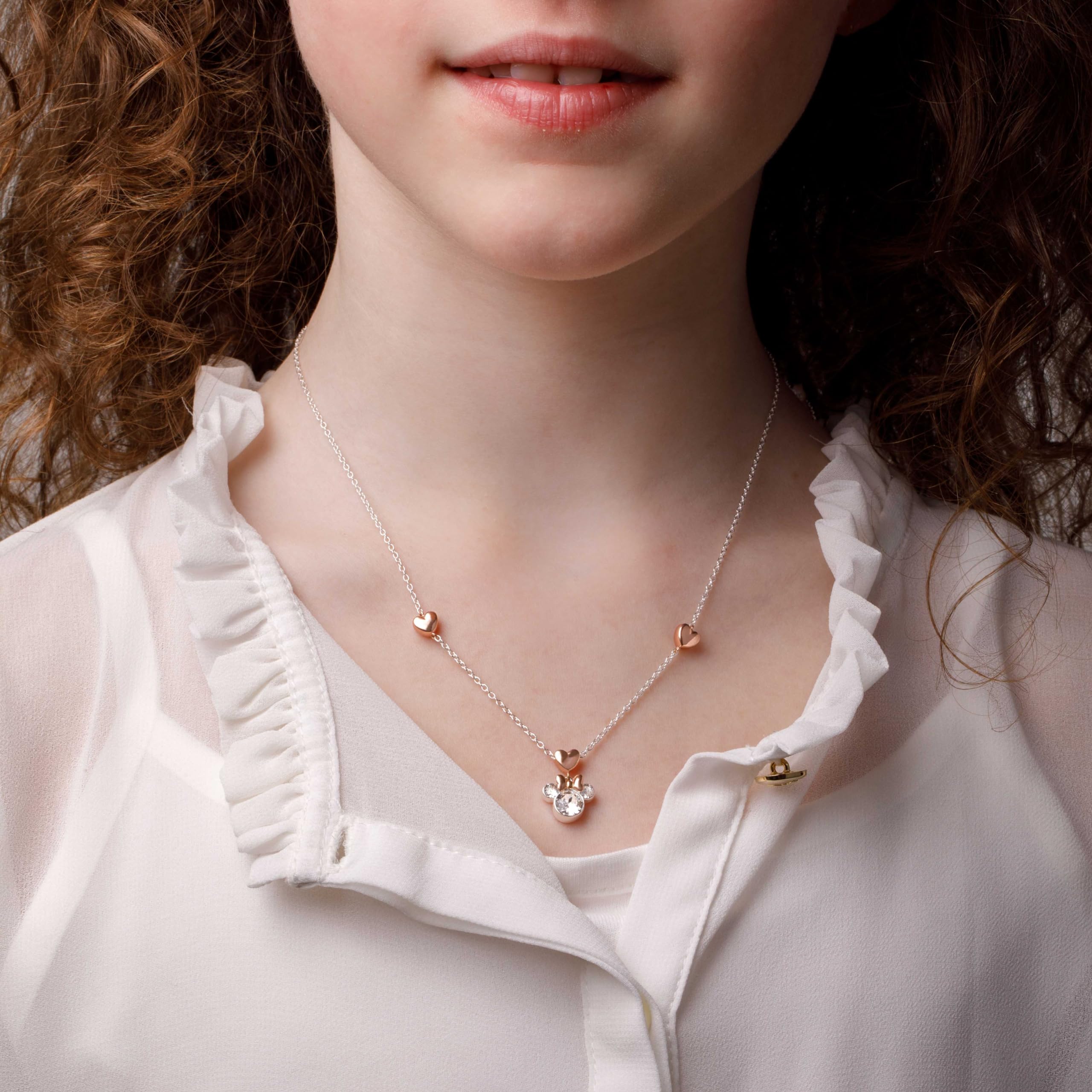 Disney Collana Minnie e Mickey per Bambina in Argento 925 e Zirconi, Gioielli