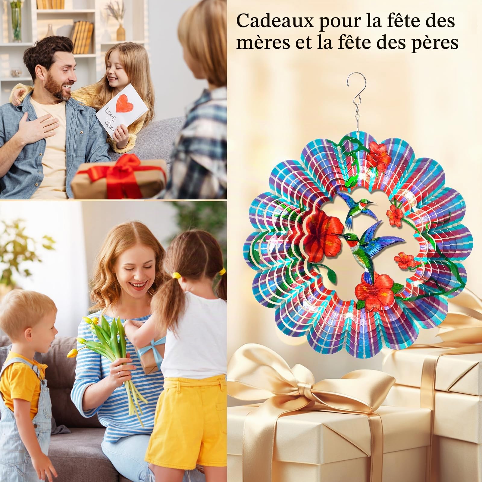 Éolienne à Vent en Forme de Colibri à Suspendre pour l'extérieur crée des Effets cinétiques 3D - Décoration de Jardin - Cadeau Unique