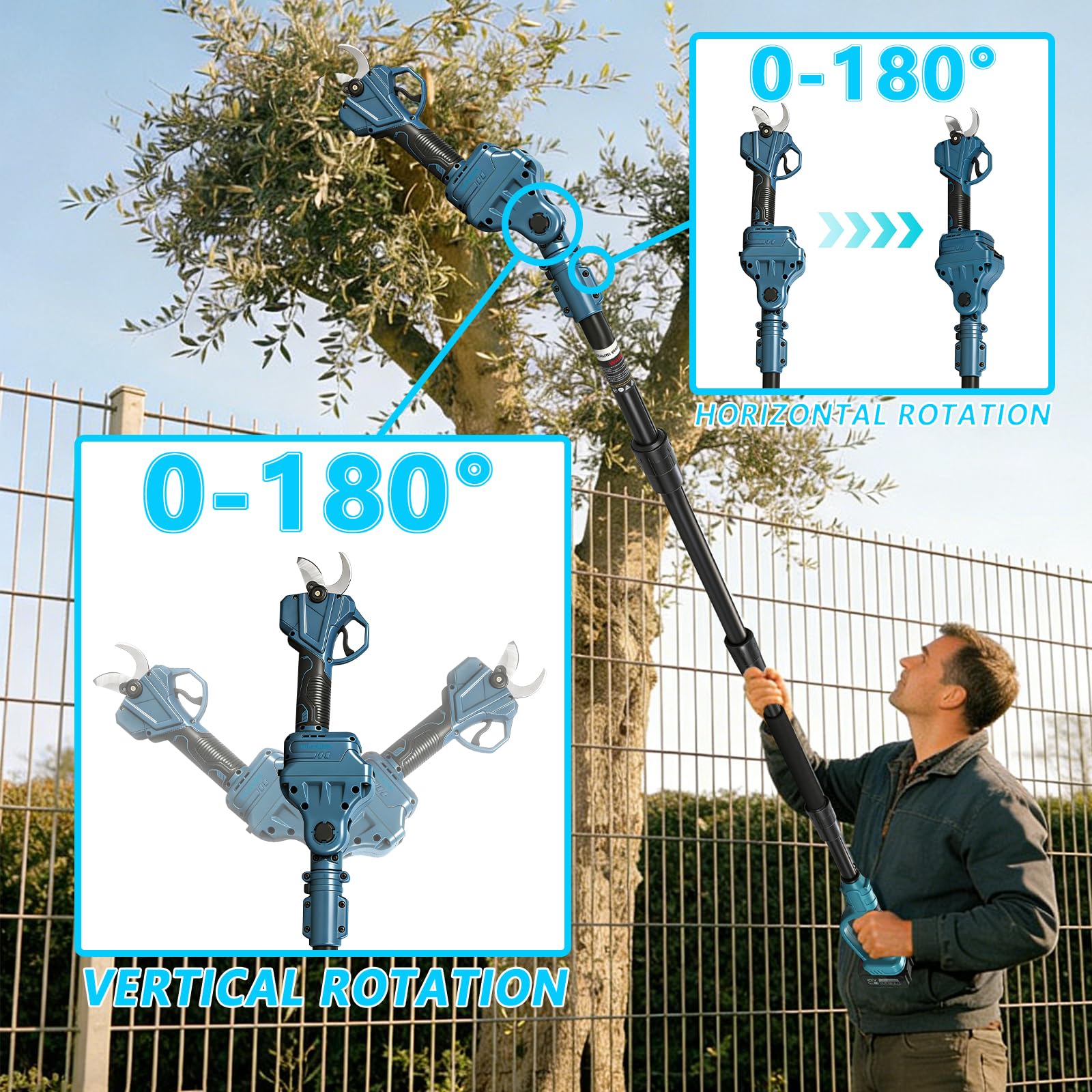 Roadtime 2 en 1 Podadora telescópica Eléctrica para Makita 18V(sin batería) | extensible Tijeras de jardín pantalla LCD, 35mm diámetro corte, alcance total 4.2m, ramas, jardinería profesional