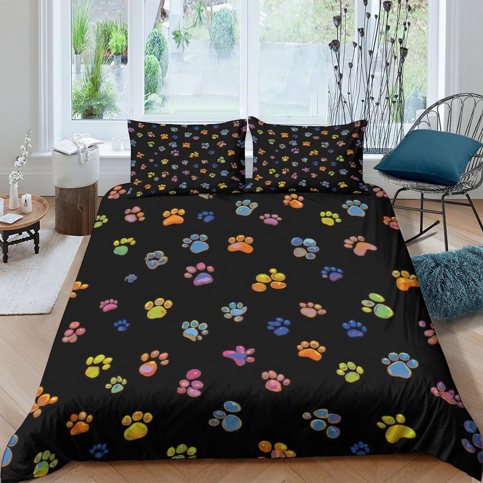 Ctjqhvkz Style-6 3D Printed Colorful Paw Fitted Sheet Microfiber Soft Mattress Cover For Adults Teens Bedroom Guest Room Decor Single（135X200cm）