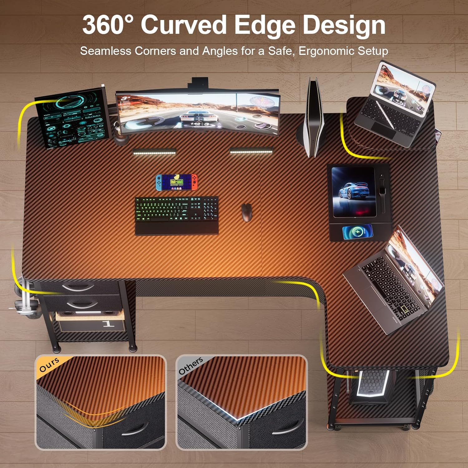 Image highlighting the rounded corners and anti-fall panel design