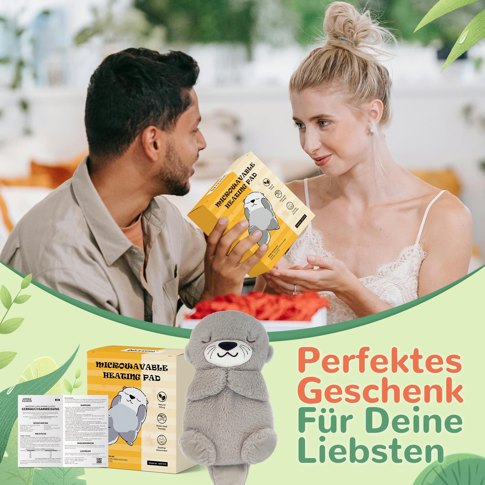 AROMA SEASON Wärmetier Plüsch Otter Mikrowelle-Wärmekissen Kuscheltier Körnerkissen Stofftier
