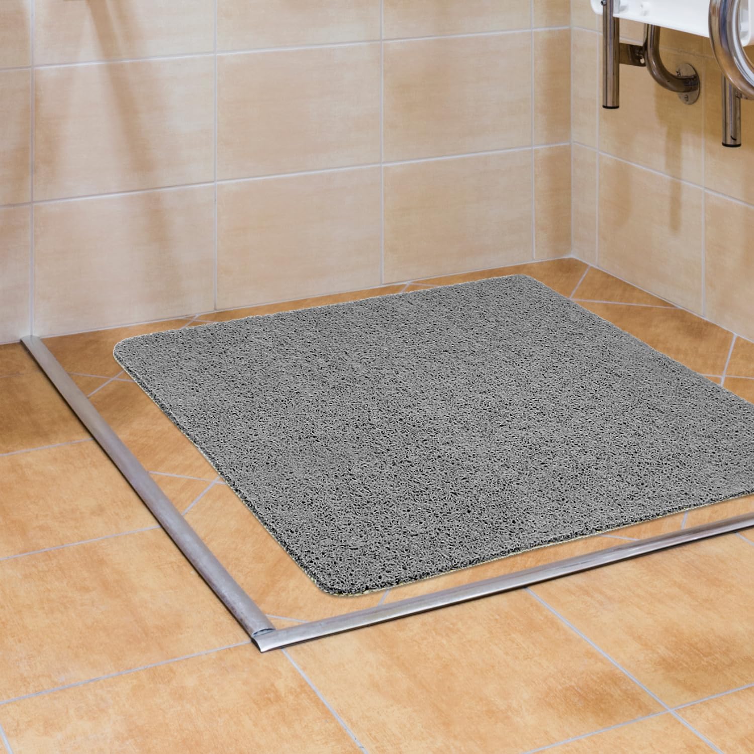 QWORK® Shower Mat Non Slip, 60x60 cm Square Bath Mat, Grey PVC Shower Mat