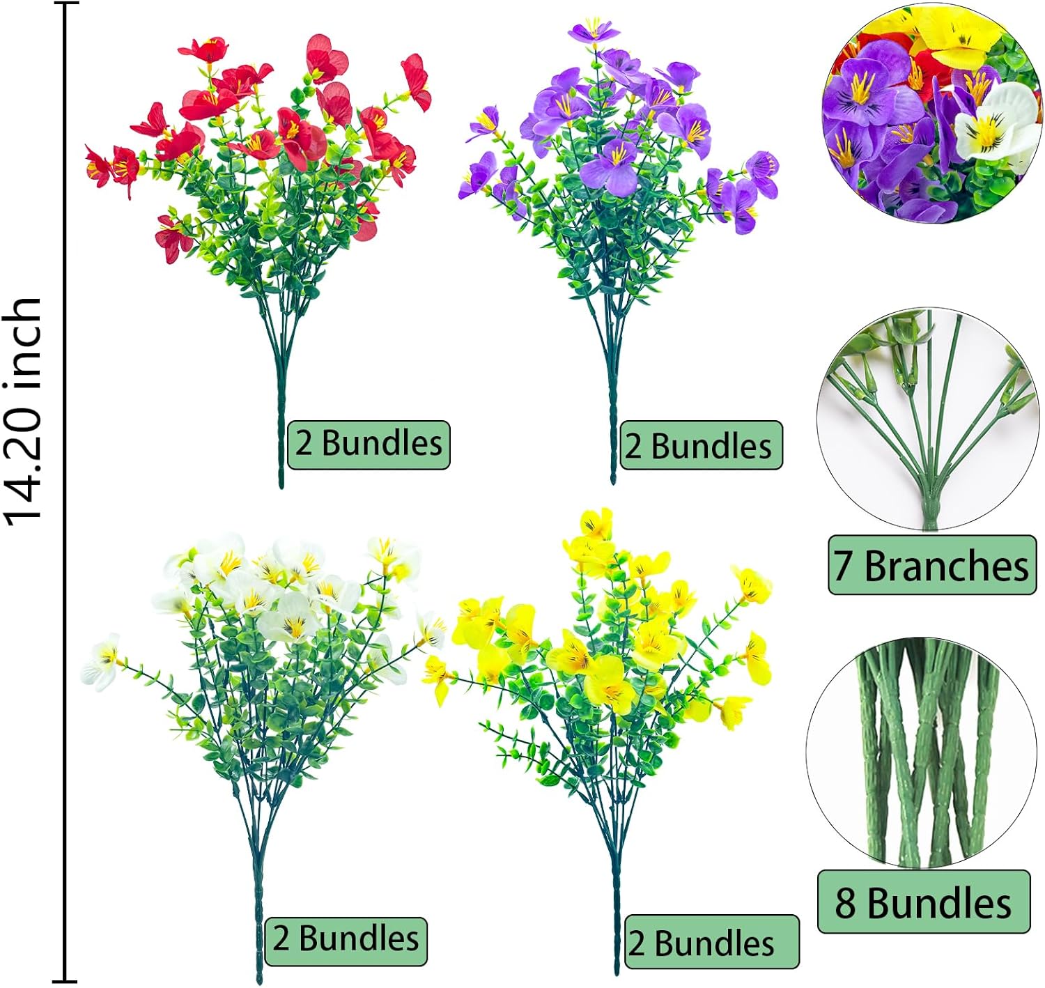 8 Bundles Artificial Flowers for Outdoors,UV Resistant Faux Plastic Flower Shrubs Fake Flowers for Outdoors Indoor Home Décor(Mix Colors) - Image 7