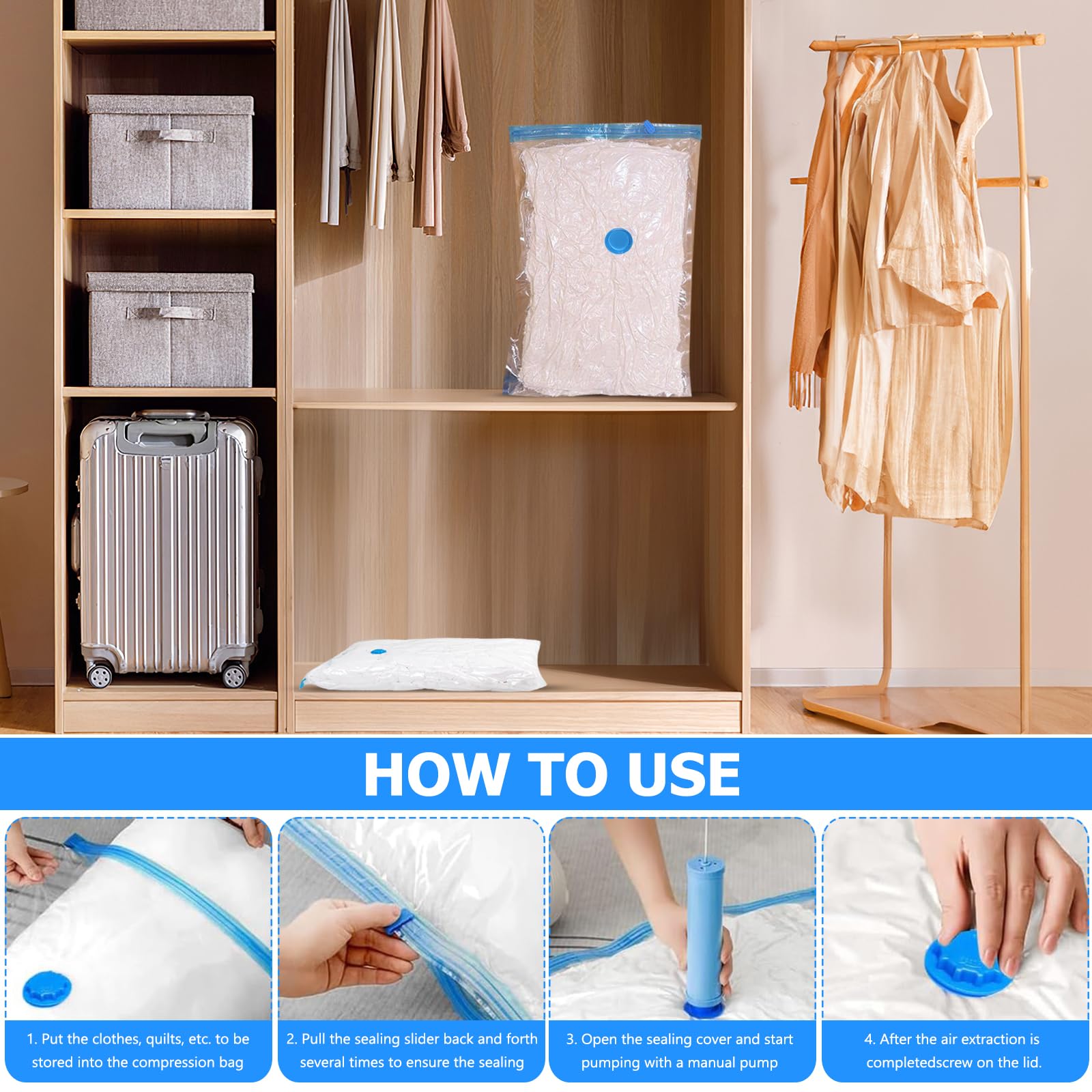 8 Sacchetti Sottovuoto 60x40cm - Per Vestiti E Biancheria, Salvaspazio - Foto 13