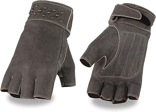Milwaukee Leather MG7761 - Guantes de mano para motocicleta sin dedos de gel de piel negra para mujer, con elegante detalle de muñeca