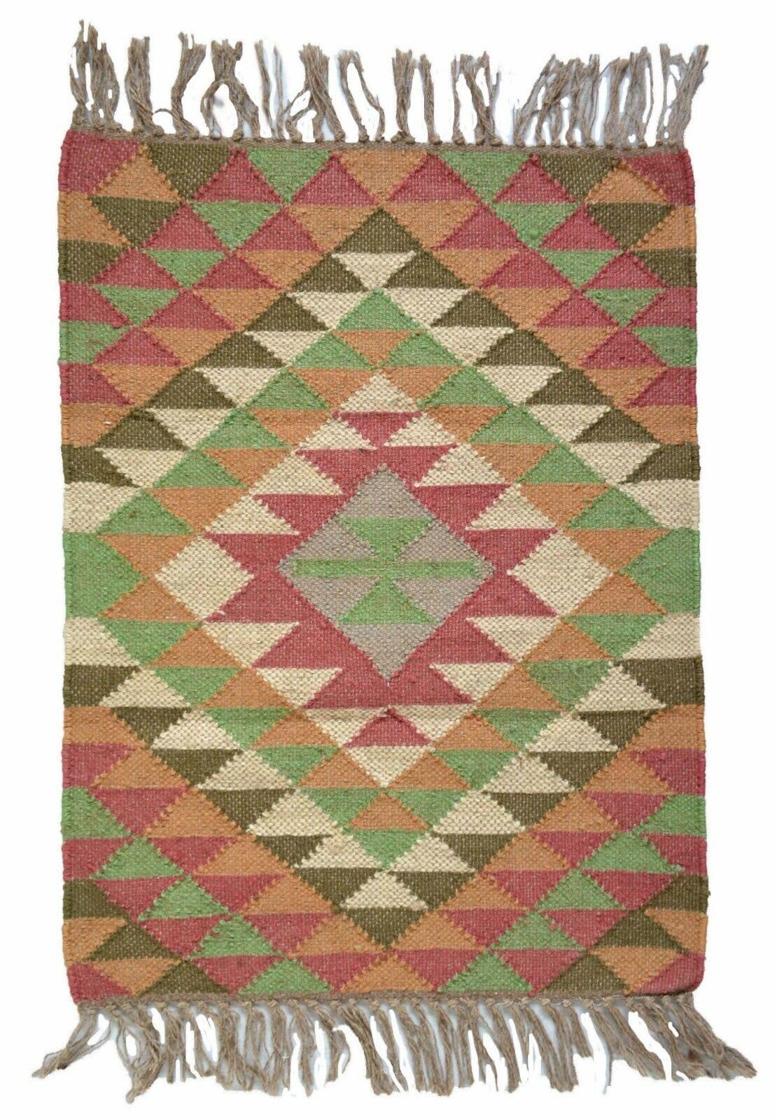 Tapis Kilim en laine et jute - Tapis bohème tissé à la main pour salon, chambre à coucher, couloir (200 x 300 cm)