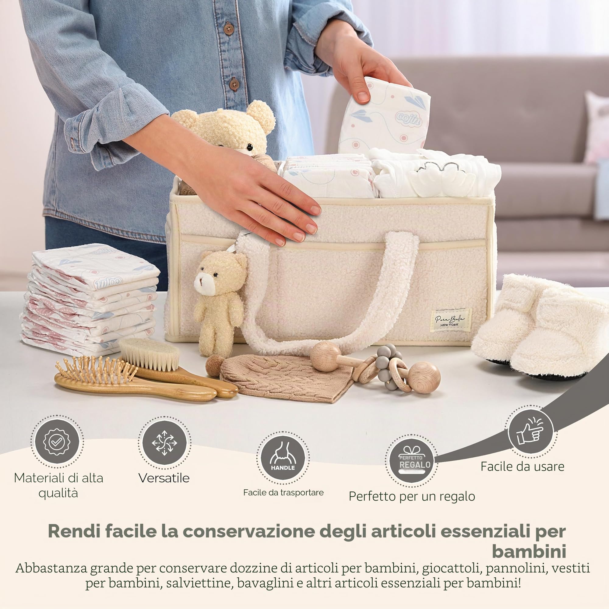 PeraBella Organizer per pannolini per fasciatoio, cestino portaoggetti, organizer per auto e asilo, portatile, regalo per baby shower
