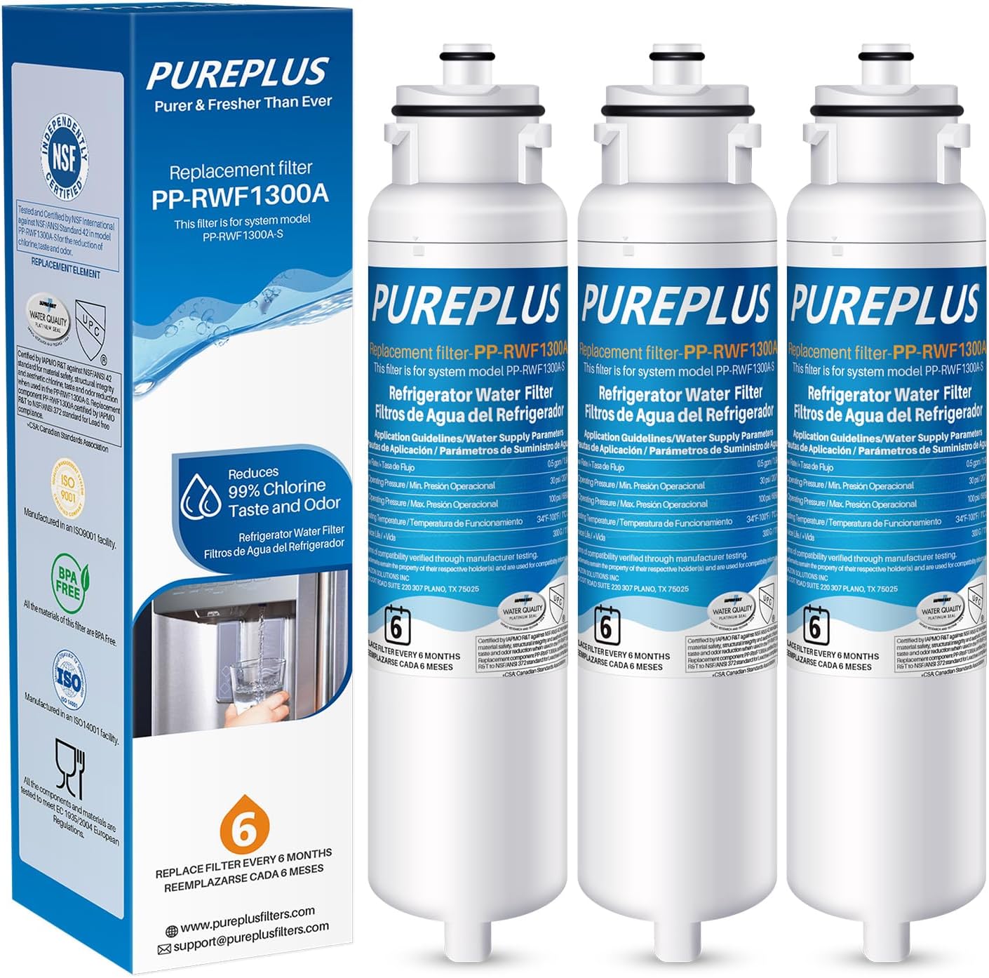 PUREPLUS DW2042FR-09 Repleacement for Daewoo DW2042FR, Kenmore 46-9130, DW2042FR-09, Aqua Crystal DW2042F-09, RWF1300A Refrigerator Water Filter, 3PACK