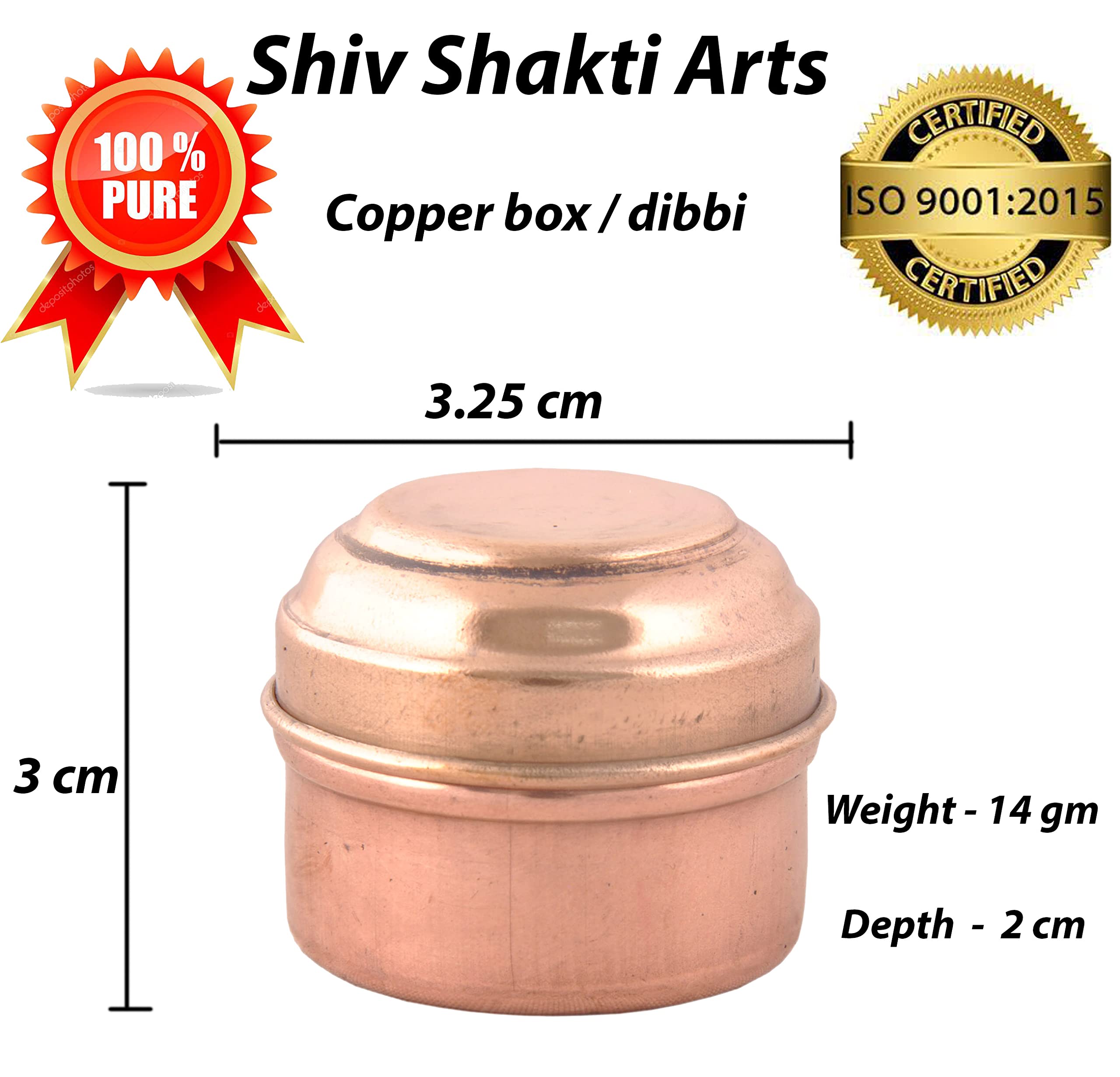 SHIV SHAKTI ARTS Copper Box Dibbi Mini Size For Jewellery or Sindoor Storage Purpose (Pack of 6)