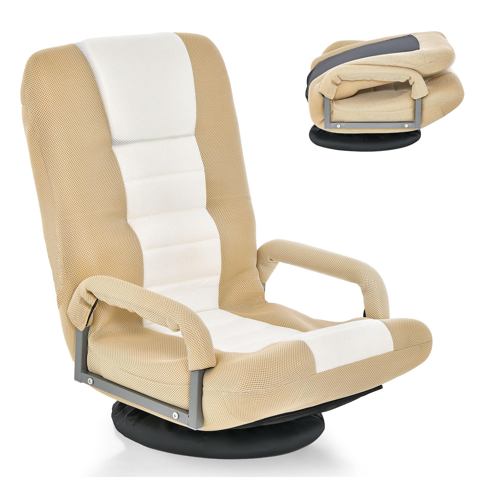 COSTWAY Vloerstoel, 360 graden draaibaar, vloerstoel met 6-voudig verstelbare rugleuning, gamestoel gevoerd, vloerbank, meditatiestoel, tot 140 kg belastbaar, Lazy Sofa (blauw