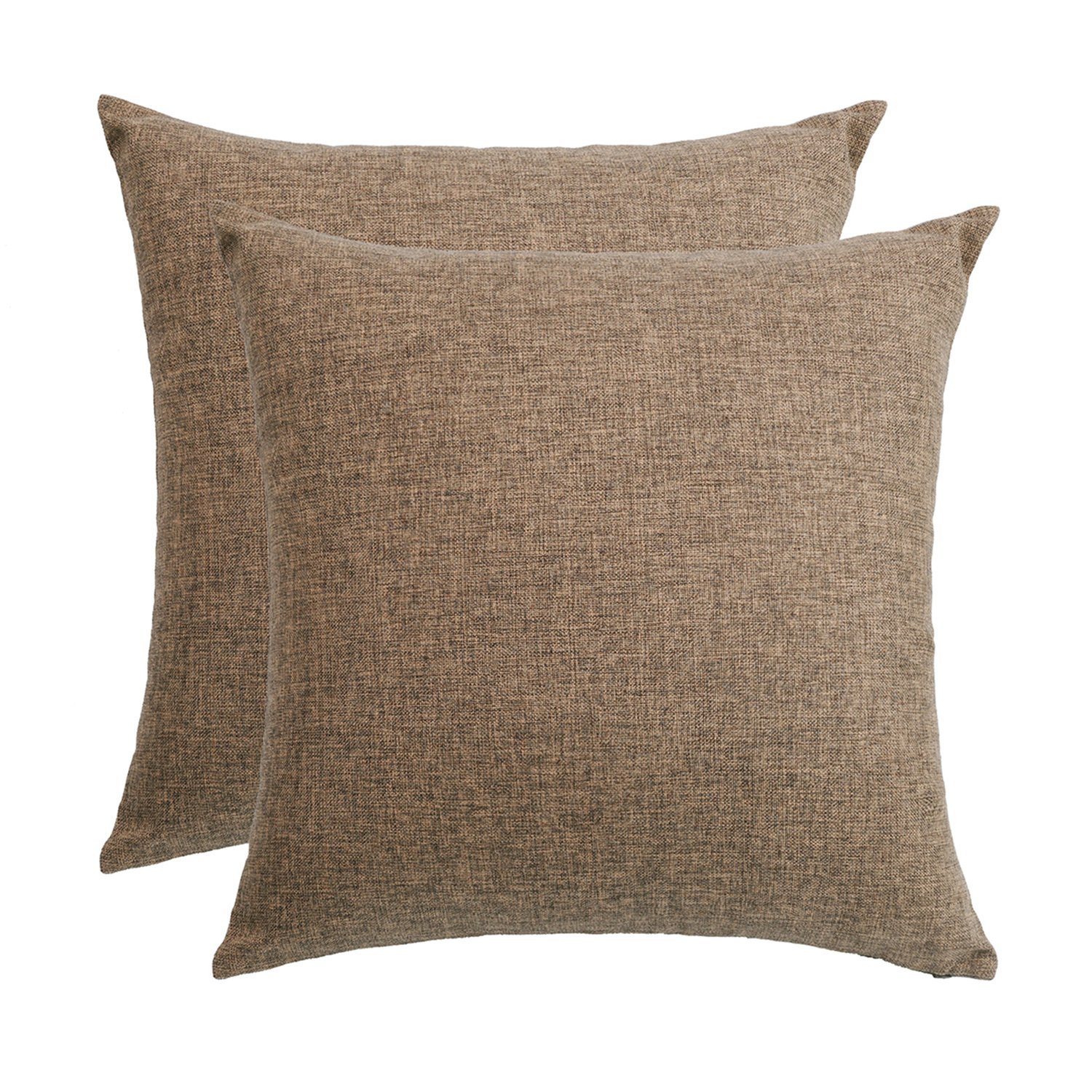 SUNOOMY Set of 2 Décor Soft Solid Linen Square Throw Pillow Case Cushion Covers for Sofa Couch Bed Chair,Brown,18"x18"(45cm)