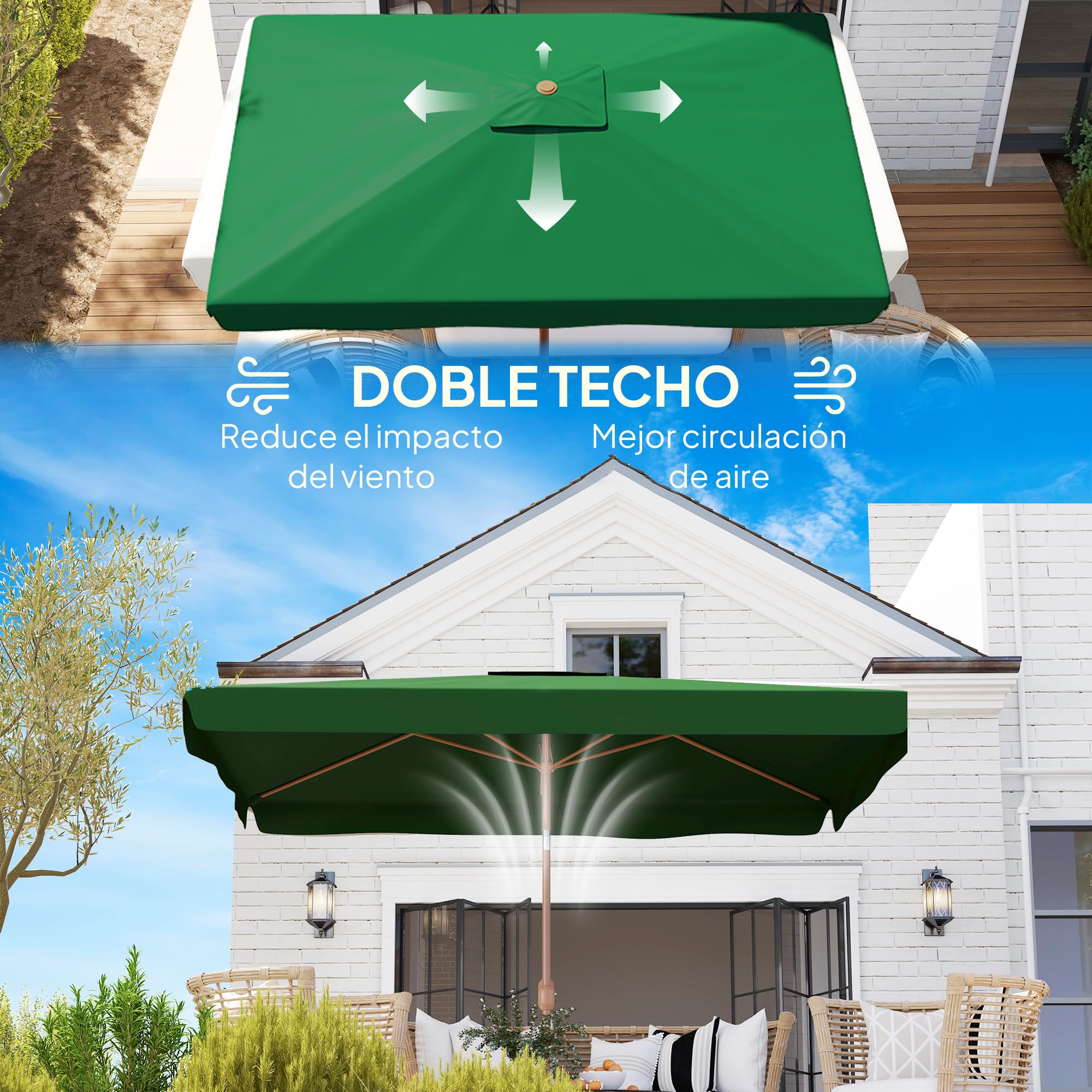 Outsunny Sombrilla de Terraza Exterior 300x200 cm Ángulo Ajustable | Parasol de Terraza Exterior, Mástil de Aluminio, Manivela, Protección UV 50+