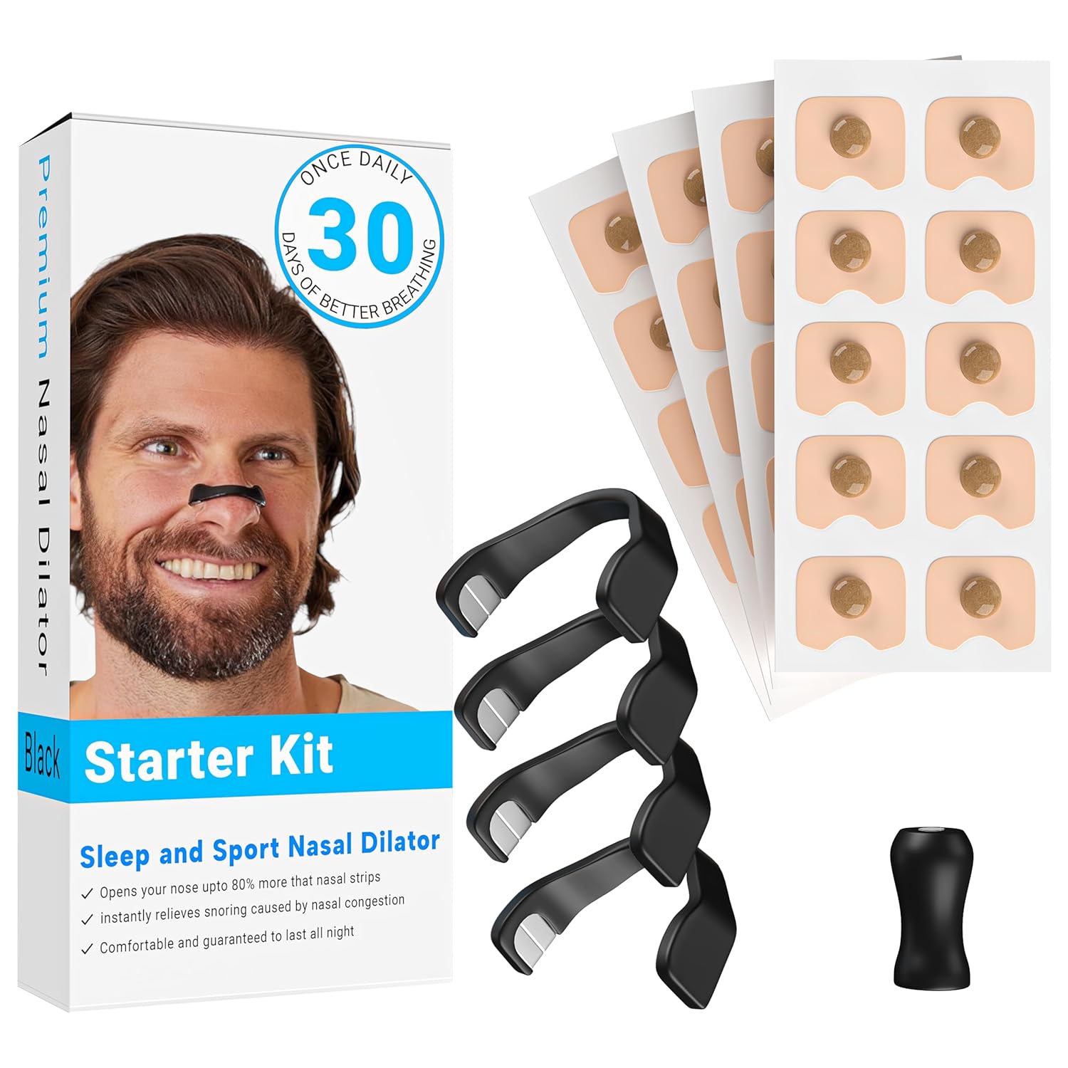 Miley Magnetic Nose Strips (30 Day Kit) for Men & Women | Magnet Snoring Stopper for Peaceful Sleep | Nasal Strips for Breathing | Reusable Nasal Dilator Sleep Aid
