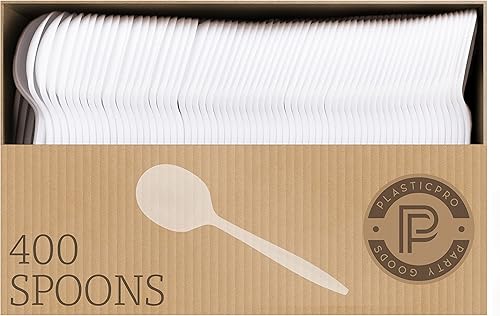 Miniatura 7 de Plasticpro Cubertería 800 cucharas de sopa de plástico desechables blancas de peso medio