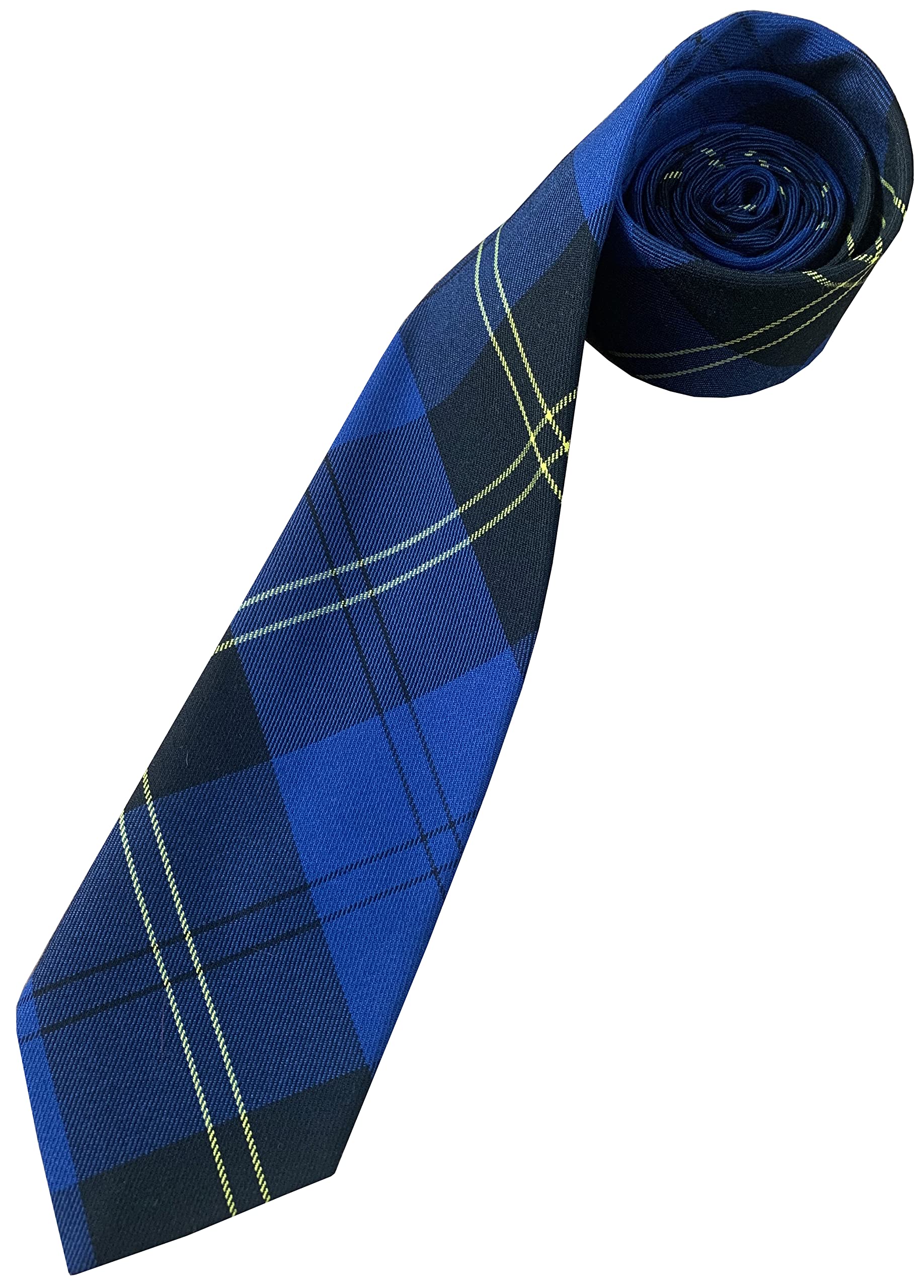 Great British Tie Club Men's Blue, Black, Yellow Oakleigh Tartan Blue, Black & Yellow Check Neck Tie