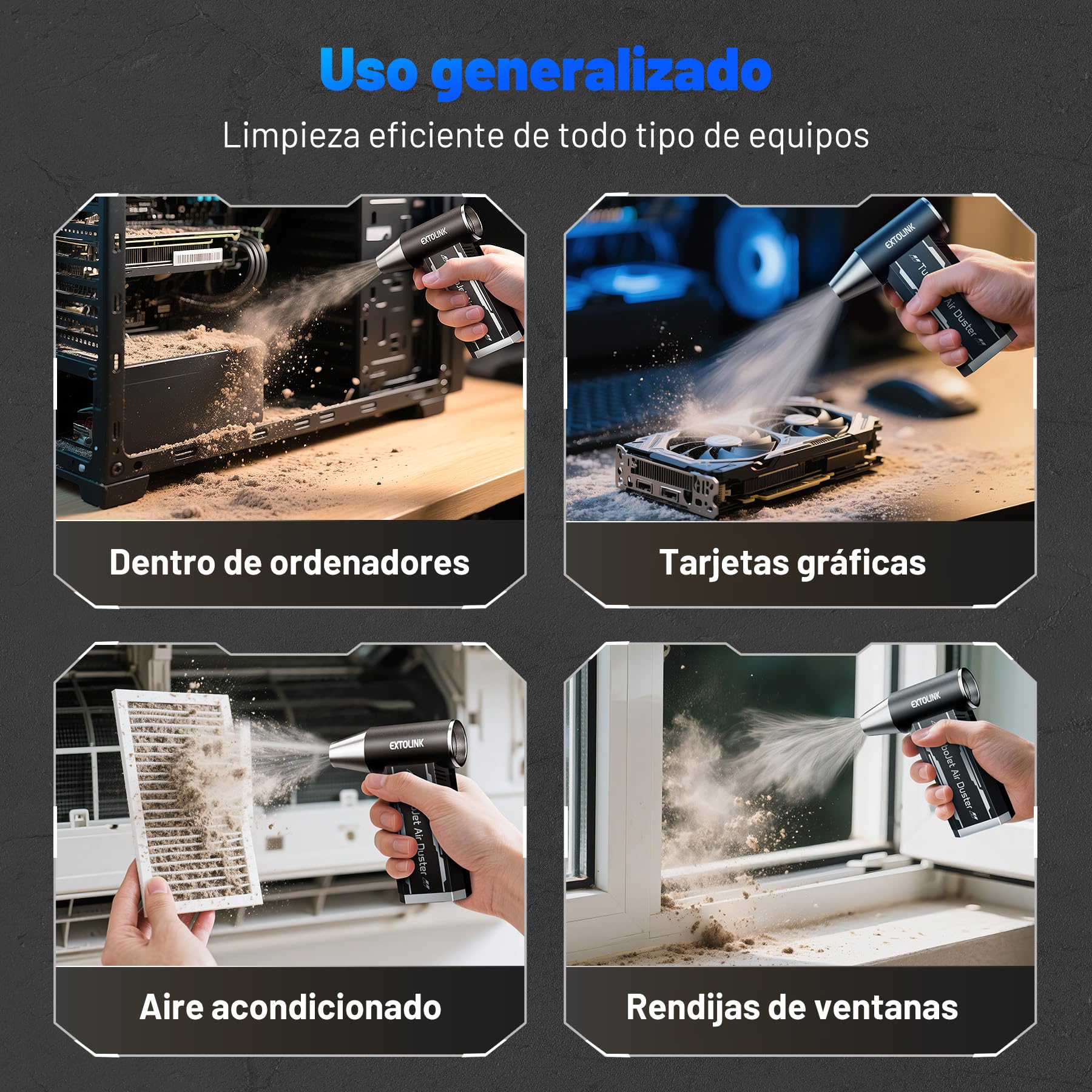 L8 Soplador de Polvo Eléctrico, 180000 RPM Aire Comprimido Limpieza PC, 4 Velocidades Recargable Soplador de Aire con Batteria 8000mAh, Para PC, Teclado, Portátil, Coche, Casa