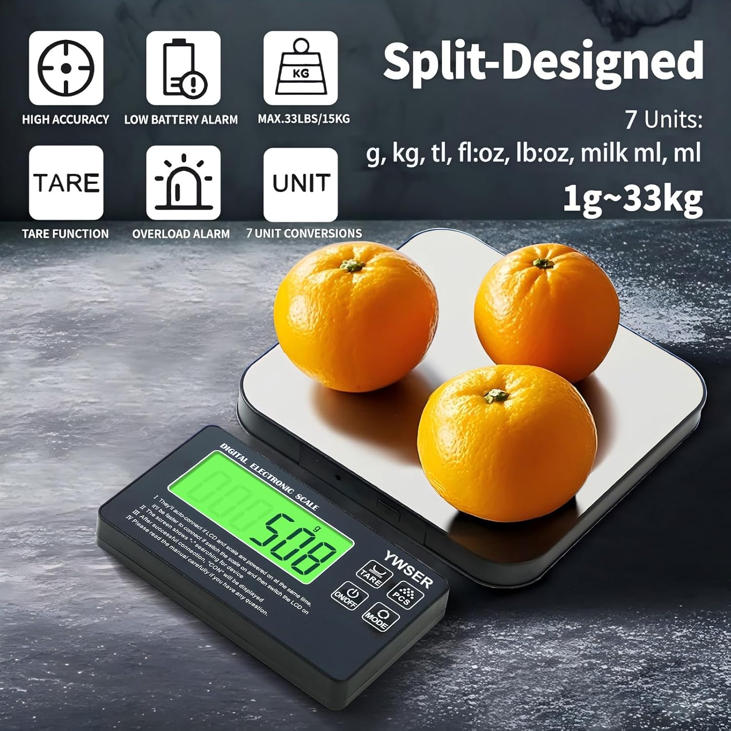 wireless kitchen scale split design remote display stainless steel