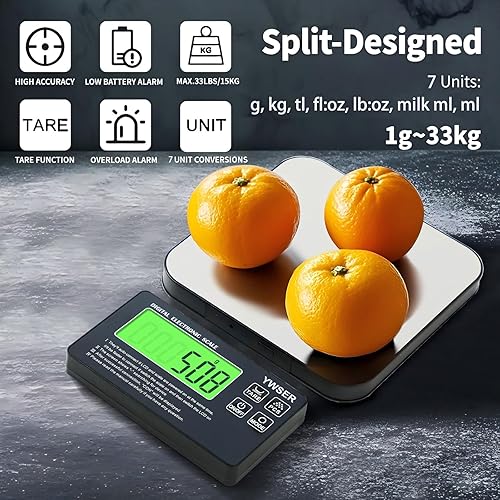 Miniatura 2 de Báscula de cocina digital inalámbrica magnética de 33 libras con pantalla LCD remota, diseñada para una fácil limpieza, precisión de 0.1 oz1 g, 7