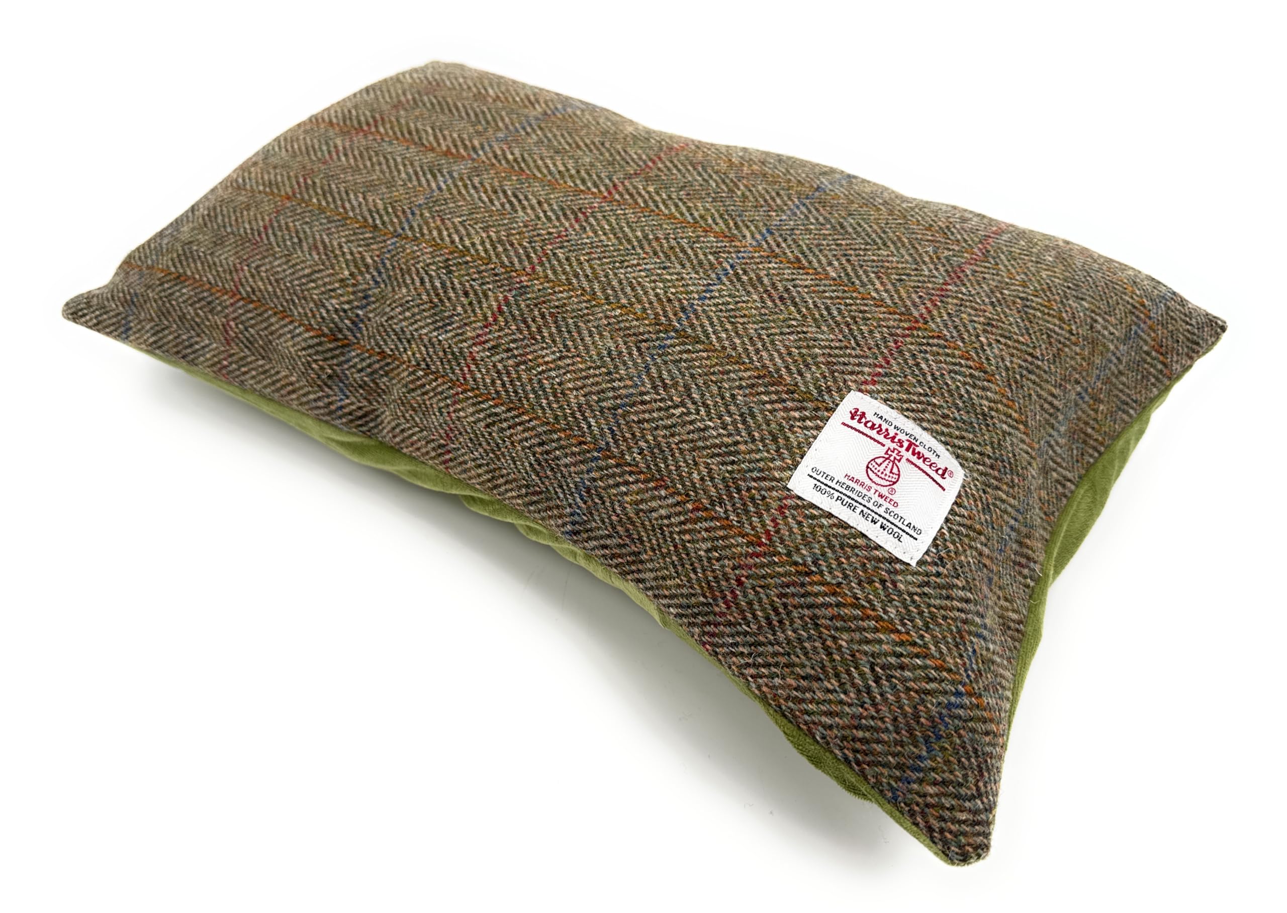 Tartan Tweeds Green Herringbone Harris Tweed Rectangular Cushion With Velvet Back Made In Scotland (Green Herringbone)