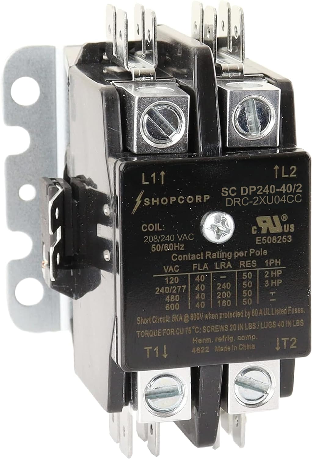 2 Pole AC Contactor 40 Amp – 220V / 240V Coil, Definite Purpose Magnetic Contactor for Motor Load, HVAC, Refrigeration, Lighting & Heat Pump, UL Listed