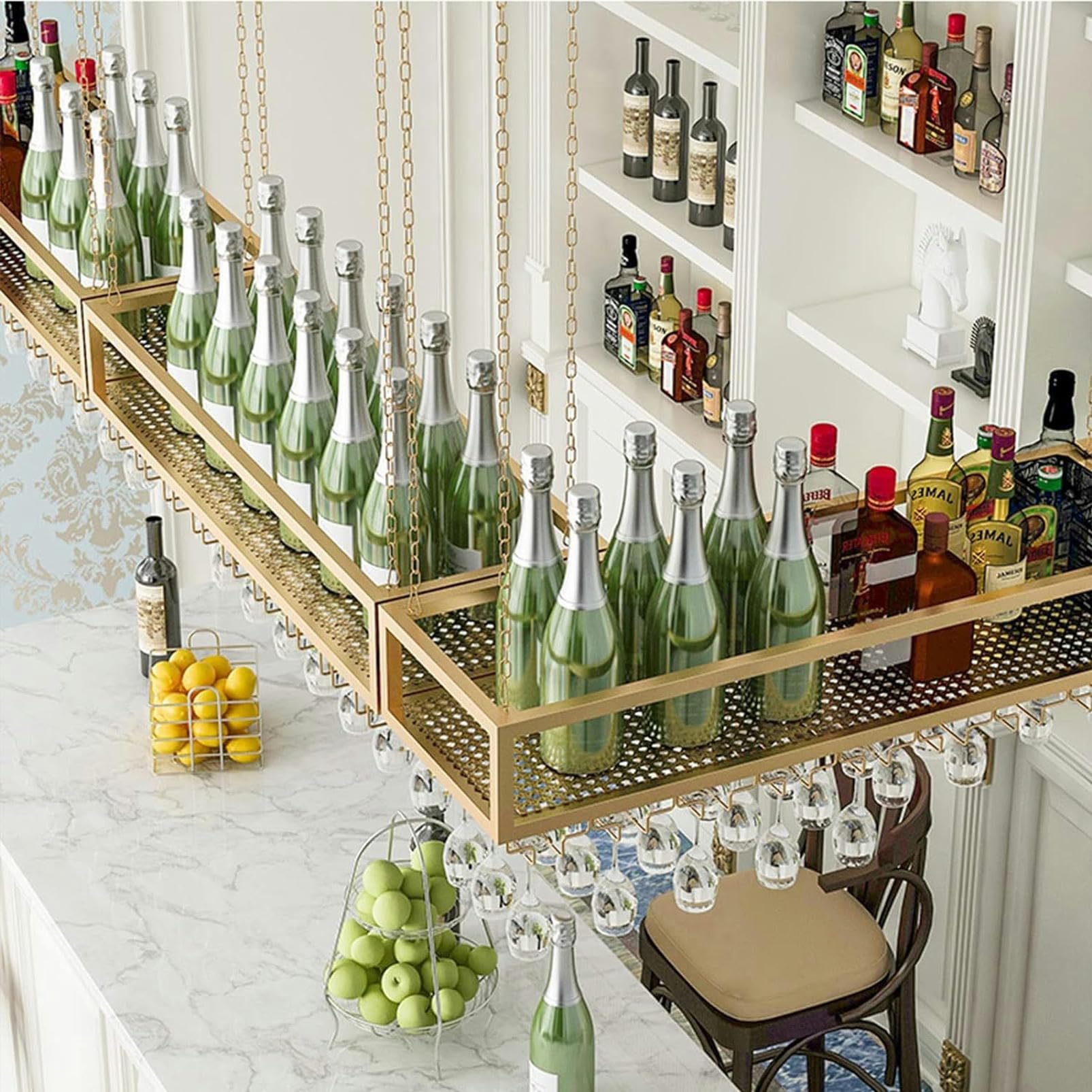 Portabottiglie da soffitto in metallo, salvaspazio, per casa, bar e cucina, nizer galleggiante per gli amanti del vino, 120 x 25 x 20 cm, perfetto per i rifugiati