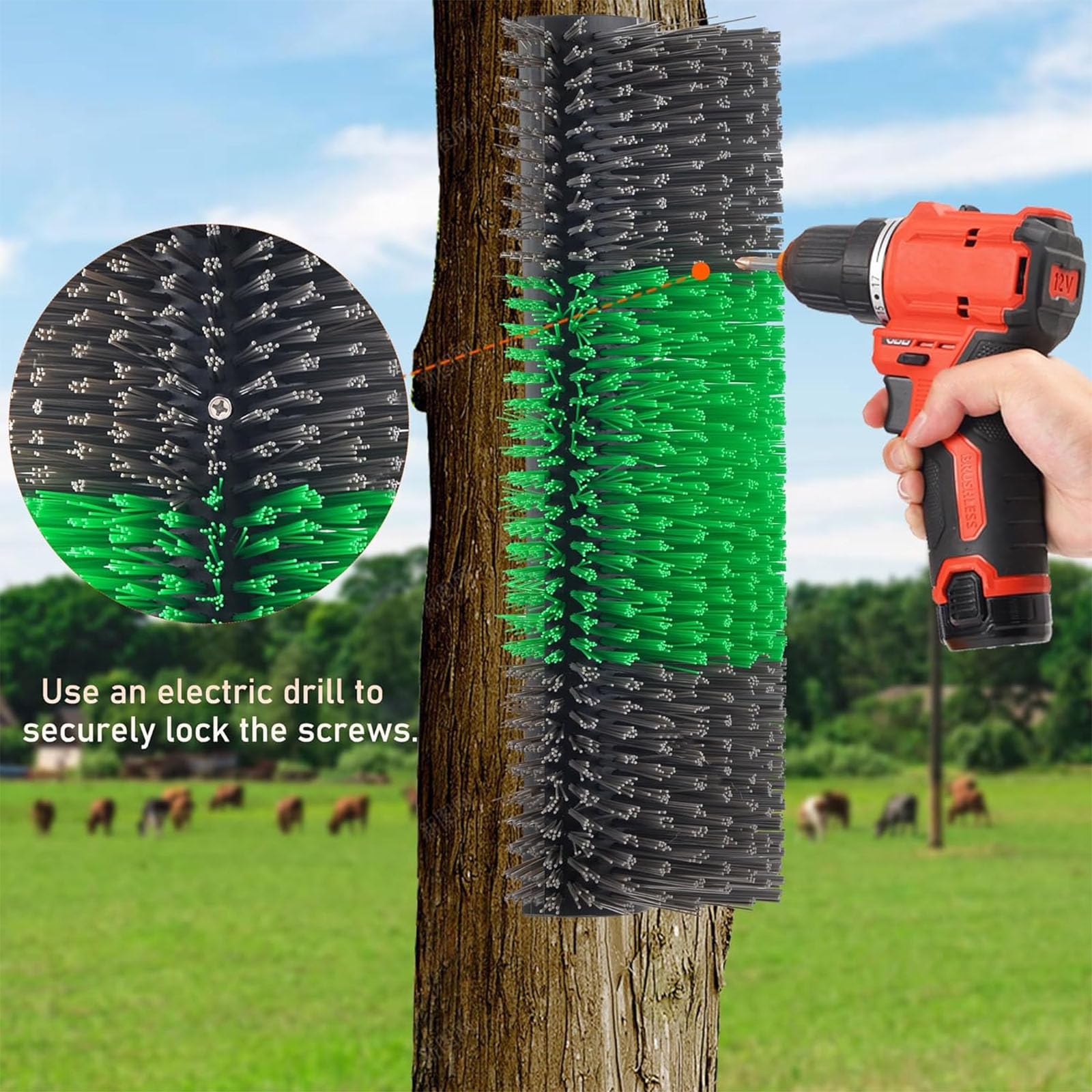 Kratzbürste für Vieh Kuhbürste, Pferdebürste for Fellwechsel, Rinderbürste mit 4 Schrauben for Pferd, Ziege, Kuh, Schaf, Schwein