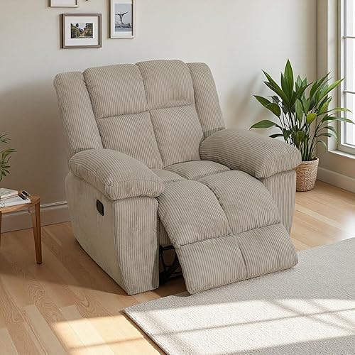 Miniatura 21 de Juego de sofá reclinable de pana, sofá reclinable manual con portavasos/mesa auxiliar, cómodos sofás reclinables de tela, juegos de muebles de sala