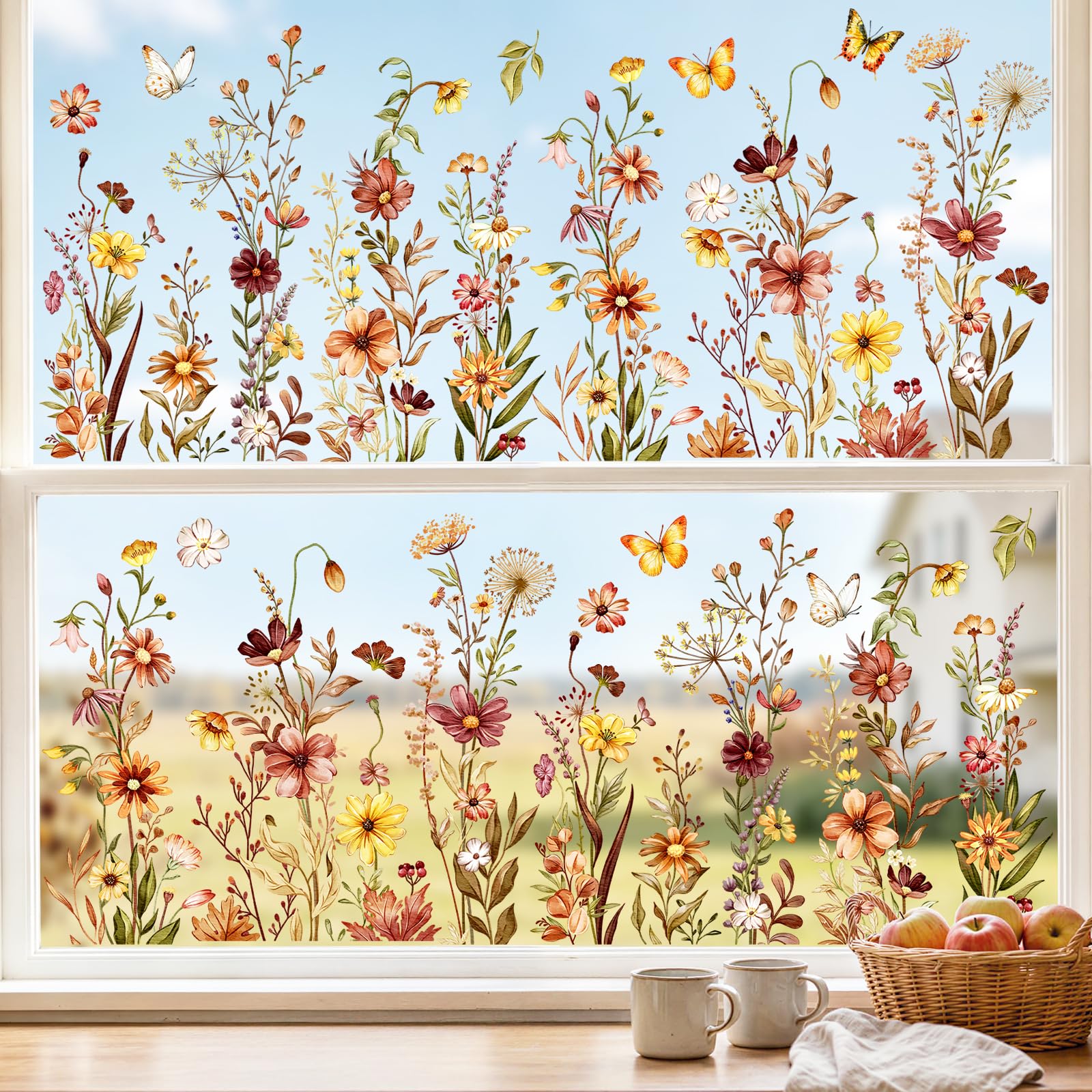 Supzone 2 Sets Boho Flower & Butterfly Window Clings