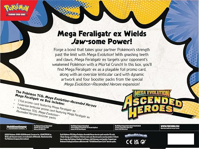 Pokémon TCG: Mega Evolution—Ascended Heroes Mega Feraligatr ex Box (1 Foil Promo Card, 1 Oversize Lenticular Card & 4 Booster Packs) miniatura 2